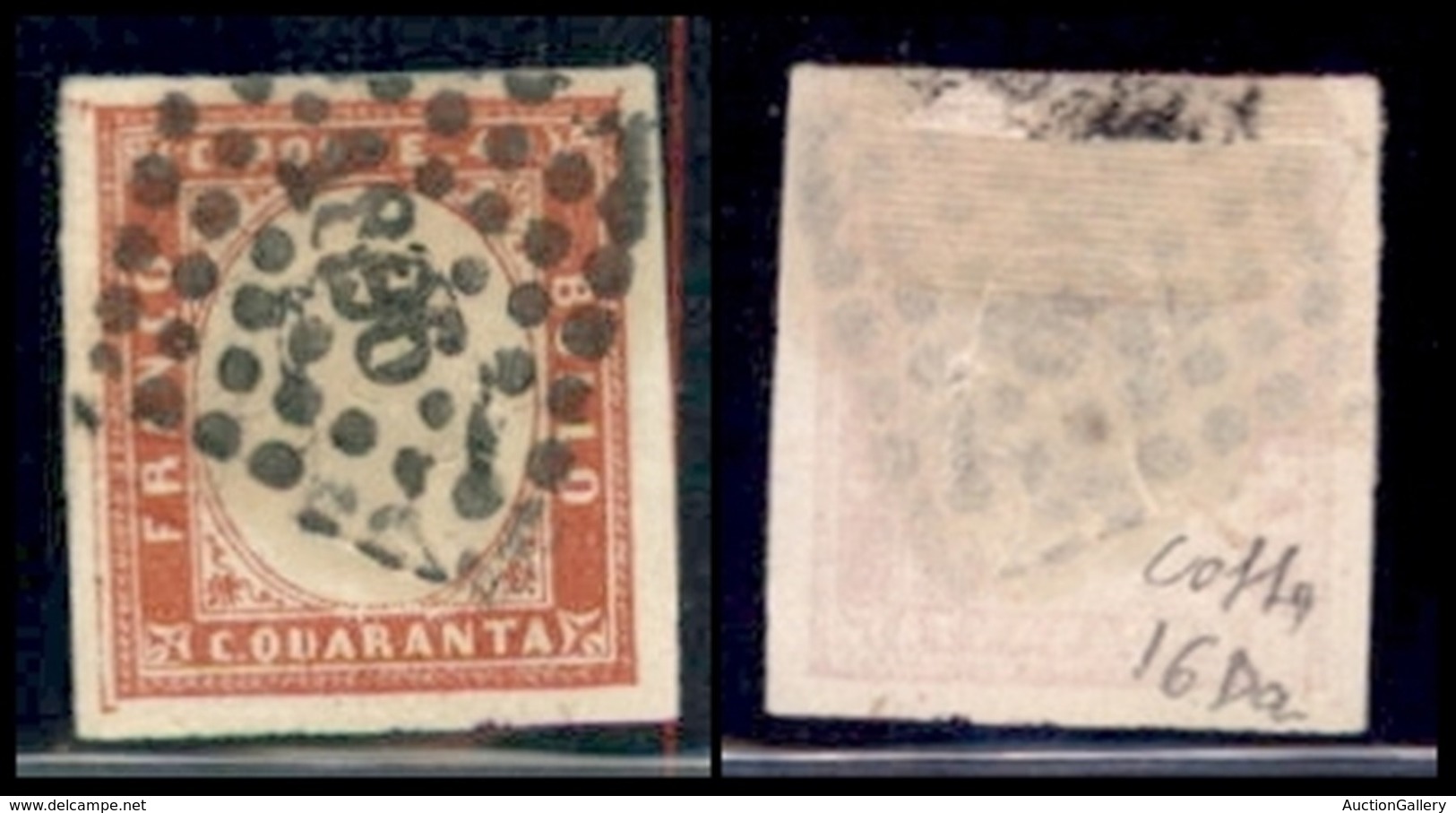 ANTICHI STATI ITALIANI - SARDEGNA - 1861 - 40 Cent (16Da) Con Parte Di Annullo D'arrivo - Colla - Andere & Zonder Classificatie