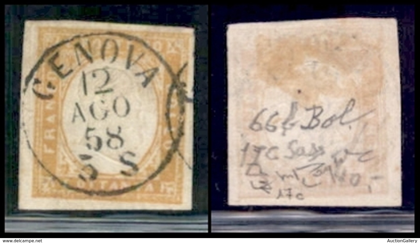 ANTICHI STATI ITALIANI - SARDEGNA - 1858 - 80 Cent Ocra Arancio Scuro (17c) - Usato - Raybaudi (2250) - Autres & Non Classés