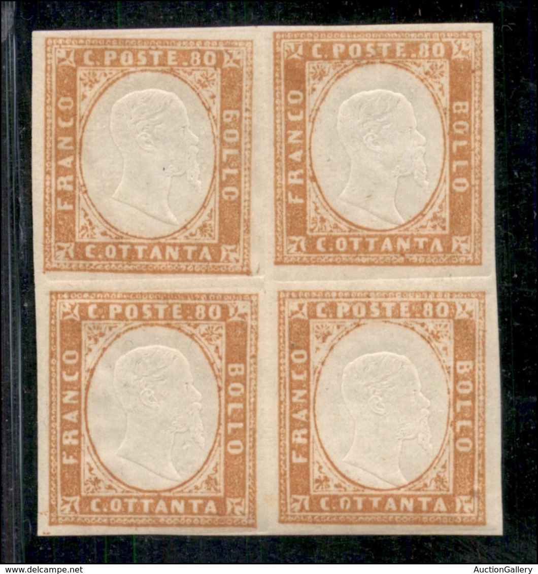 ANTICHI STATI ITALIANI - SARDEGNA - 1860 - 80 Cent (17B) In Quartina - Gomma Originale (350) - Andere & Zonder Classificatie