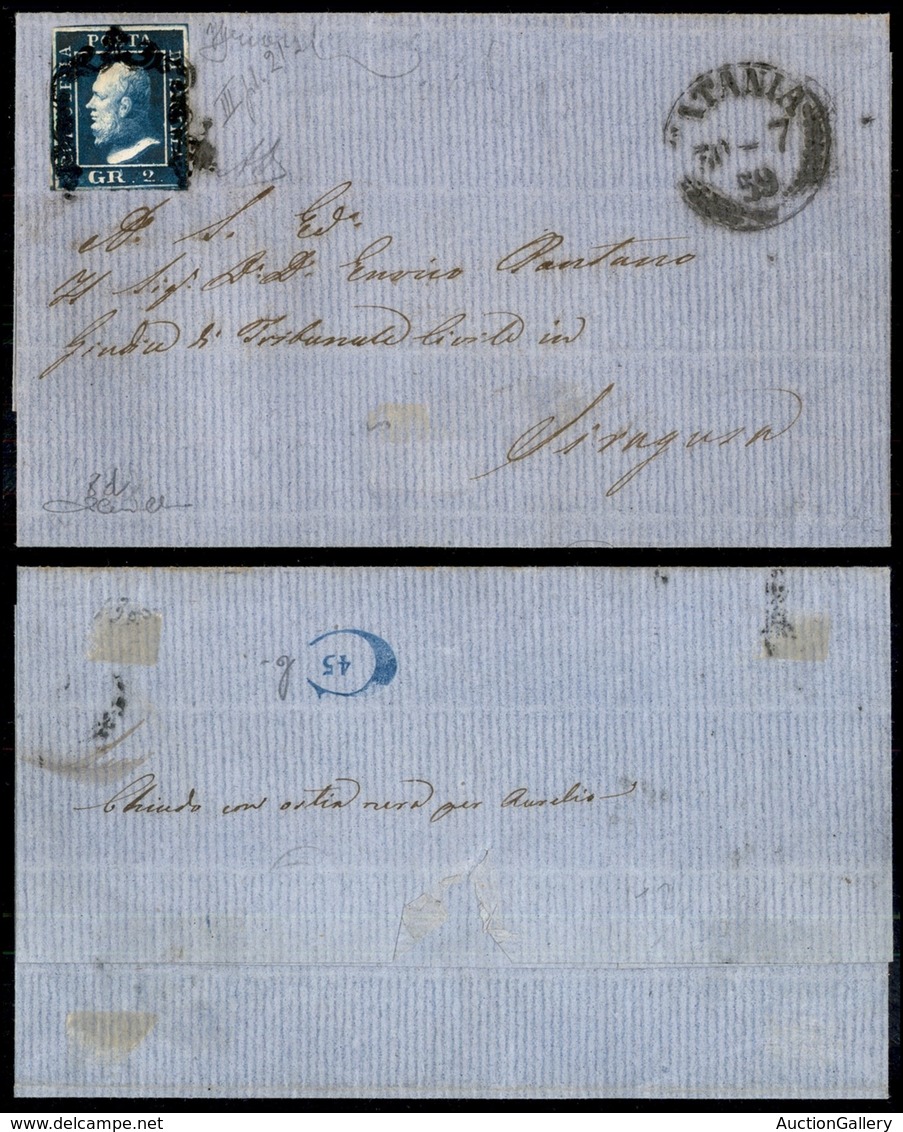 ANTICHI STATI ITALIANI - SICILIA - 2 Grana (8c - Azzurro Vivo) - Lettera Da Catania A Siracusa Del 30.7.59 - Diena + Gri - Other & Unclassified