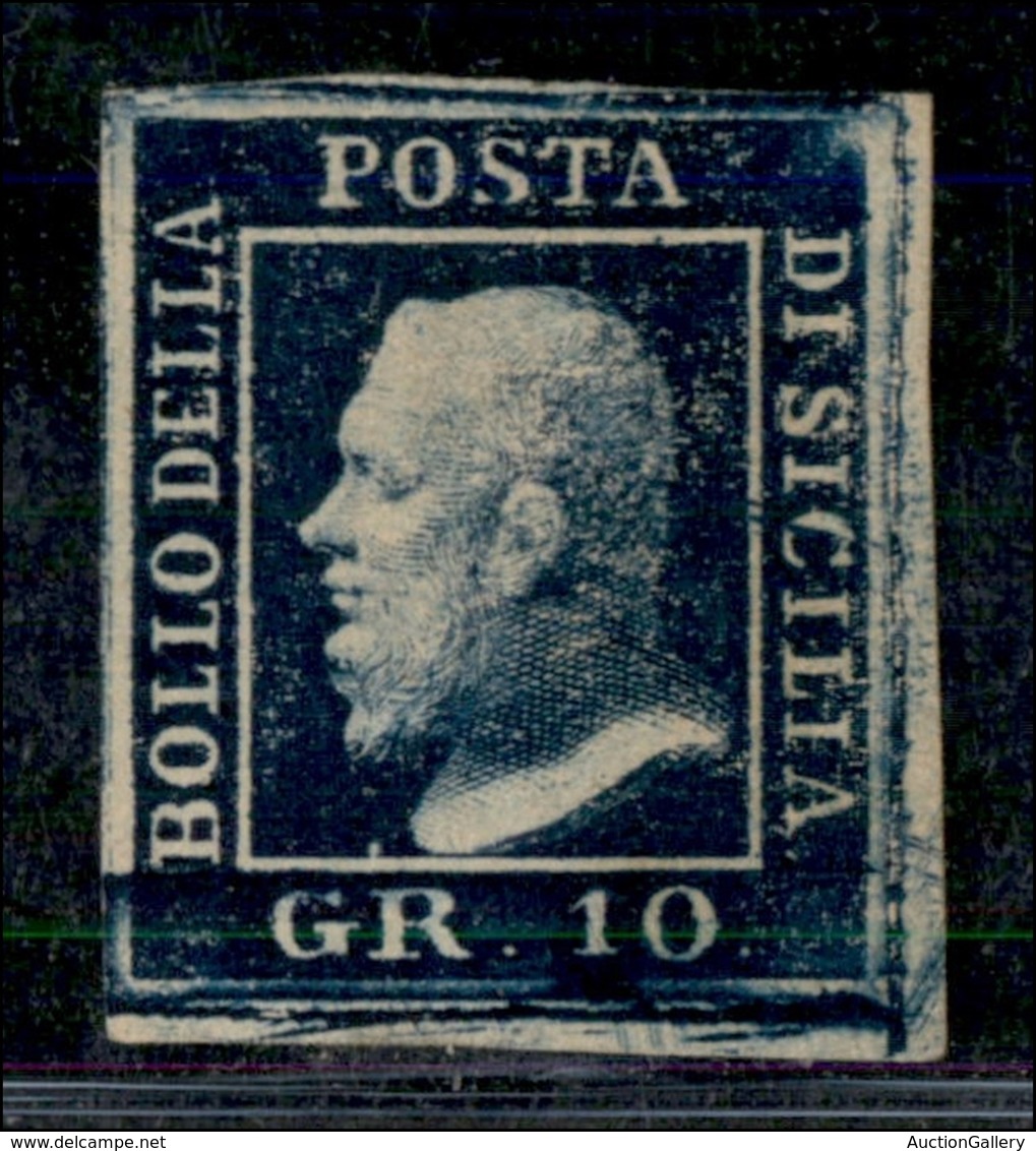 ANTICHI STATI ITALIANI - SICILIA - 1859 - 10 Grana (12b - Indaco) Angolo Di Foglio (pos. 100) - Gomma Originale - Molto  - Andere & Zonder Classificatie