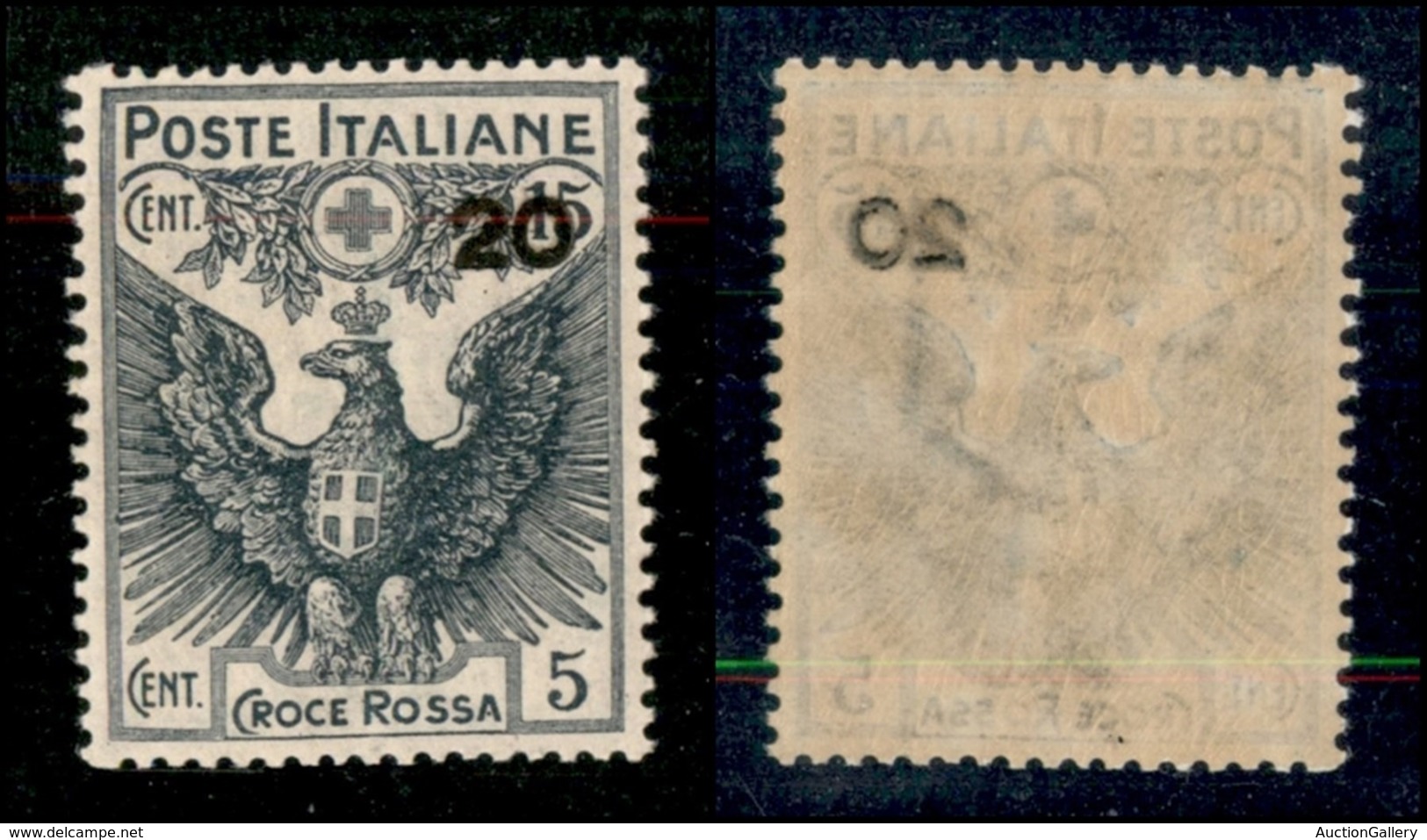 REGNO - 1916 - 20 Cent Su 15 + 5 Croce Rossa (104g) Con Decalco Della Cifra - Gomma Integra - Ottimamente Centrato - Altri & Non Classificati