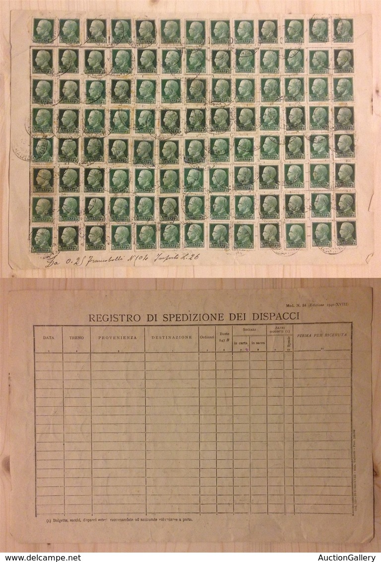 REGNO - La Spezia 13.3.41 - 104 Pezzi Del 25 Cent (248) Su Registro Di Spedizione Dei Dispacci Mod.34 - Andere & Zonder Classificatie