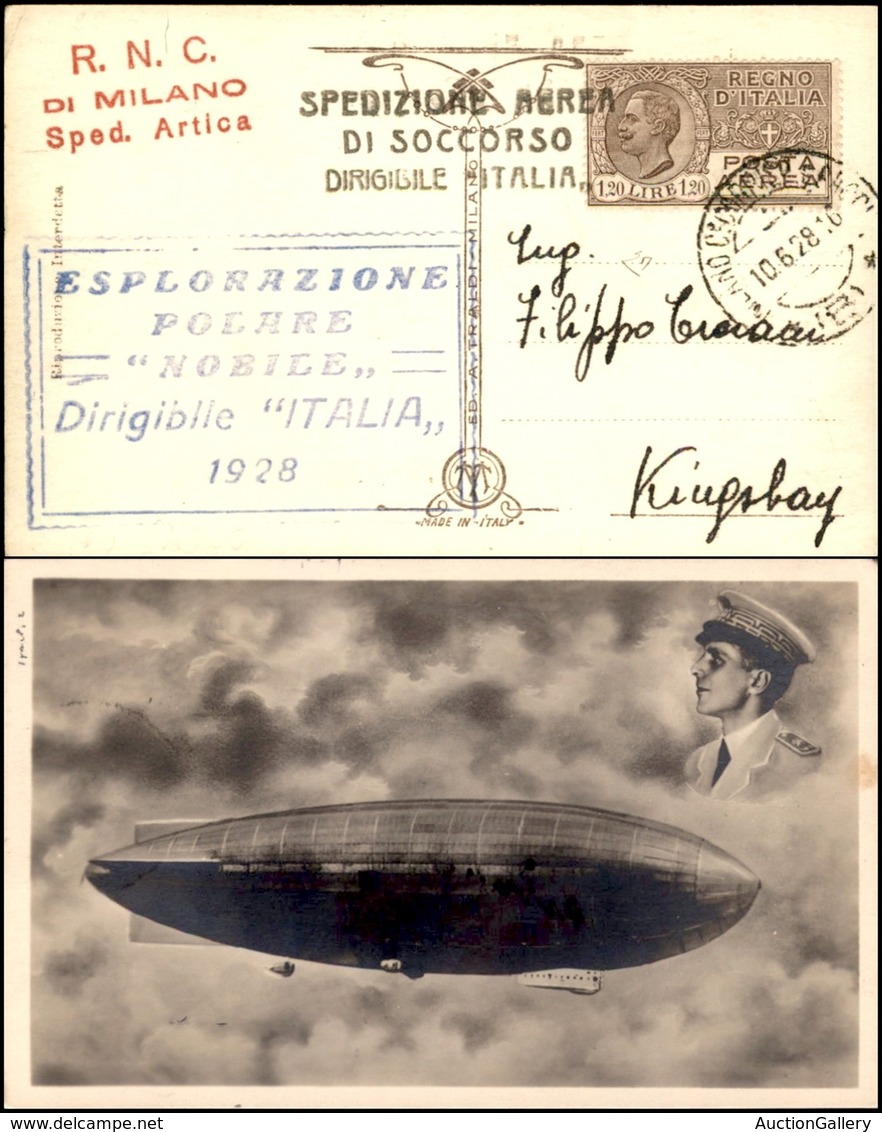 REGNO - Posta Aerea - 1928 (10 Giugno) - R.N.C. Di Milano Sped. Artica - 1.20 Lire (5-aerea) Su Cartolina Da Milano A Ki - Other & Unclassified