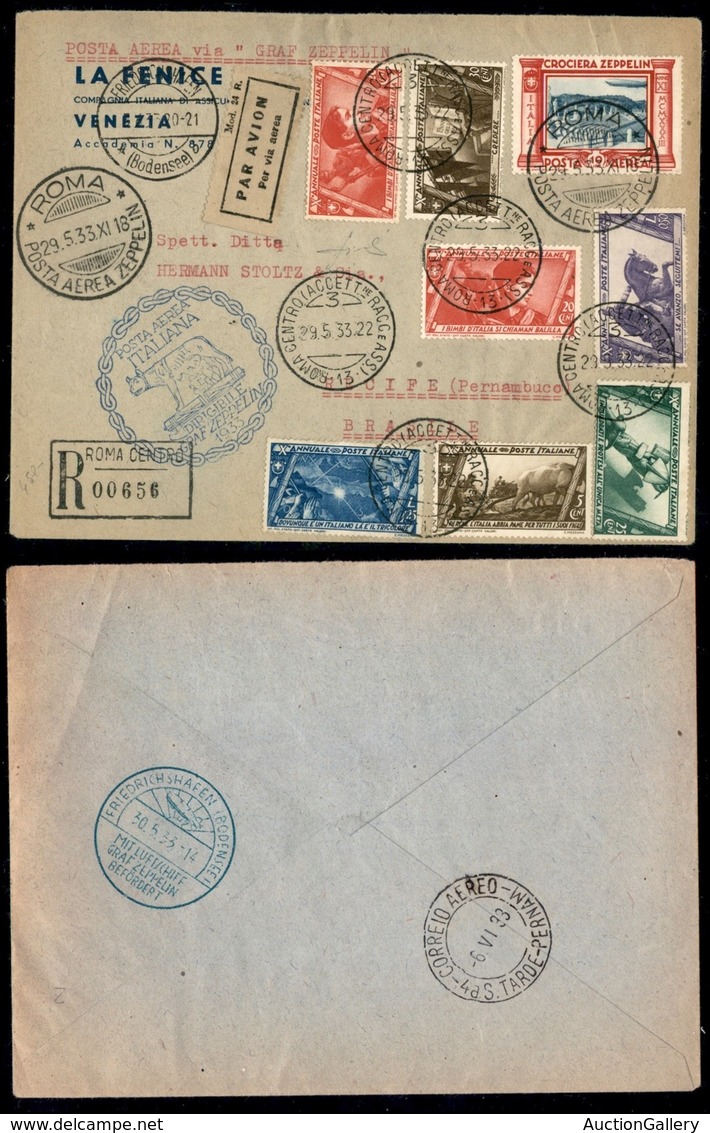 REGNO - Aerogrammi - 1933 (29 Maggio) - Zeppelin - Roma Brasile - Aerogramma Per Recife Via Friedrichshafen Col 10 Lire  - Andere & Zonder Classificatie