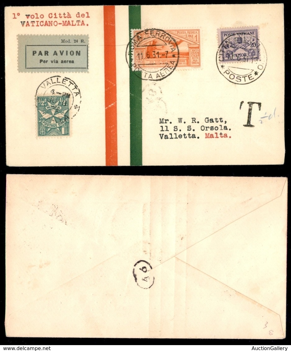 REGNO - Aerogrammi - 1931 (11 Giugno) - Vaticano Roma Malta - Longhi 2393 - 56 Volati - Altri & Non Classificati