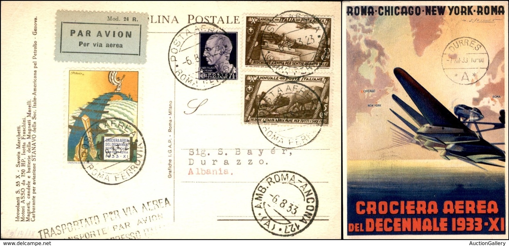 REGNO - Aerogrammi - 1933 (6 Agosto) - Roma Durazzo - Longhi 3041 - 18 Volati - Autres & Non Classés