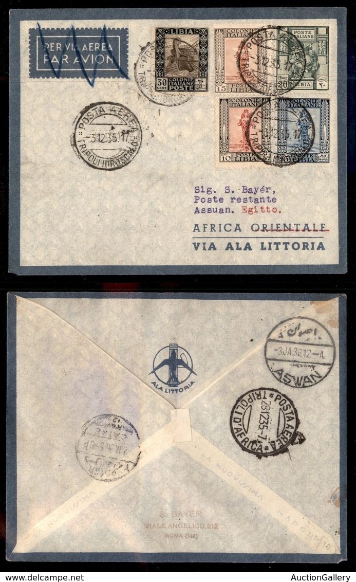 REGNO - Aerogrammi - 1935 (3 Dicembre) - Tripoli Assuan - Longhi 3440 - 20 Volati - Autres & Non Classés