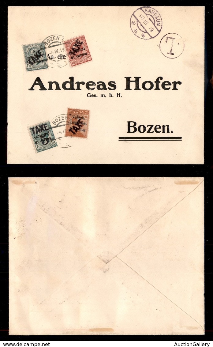 OCCUPAZIONI I GUERRA MONDIALE - TRENTINO-ALTO ADIGE - Bolzano 3 - Gemelli - 4 Valori (46 + 51 + 52 + 80) Su Busta Da Kar - Andere & Zonder Classificatie
