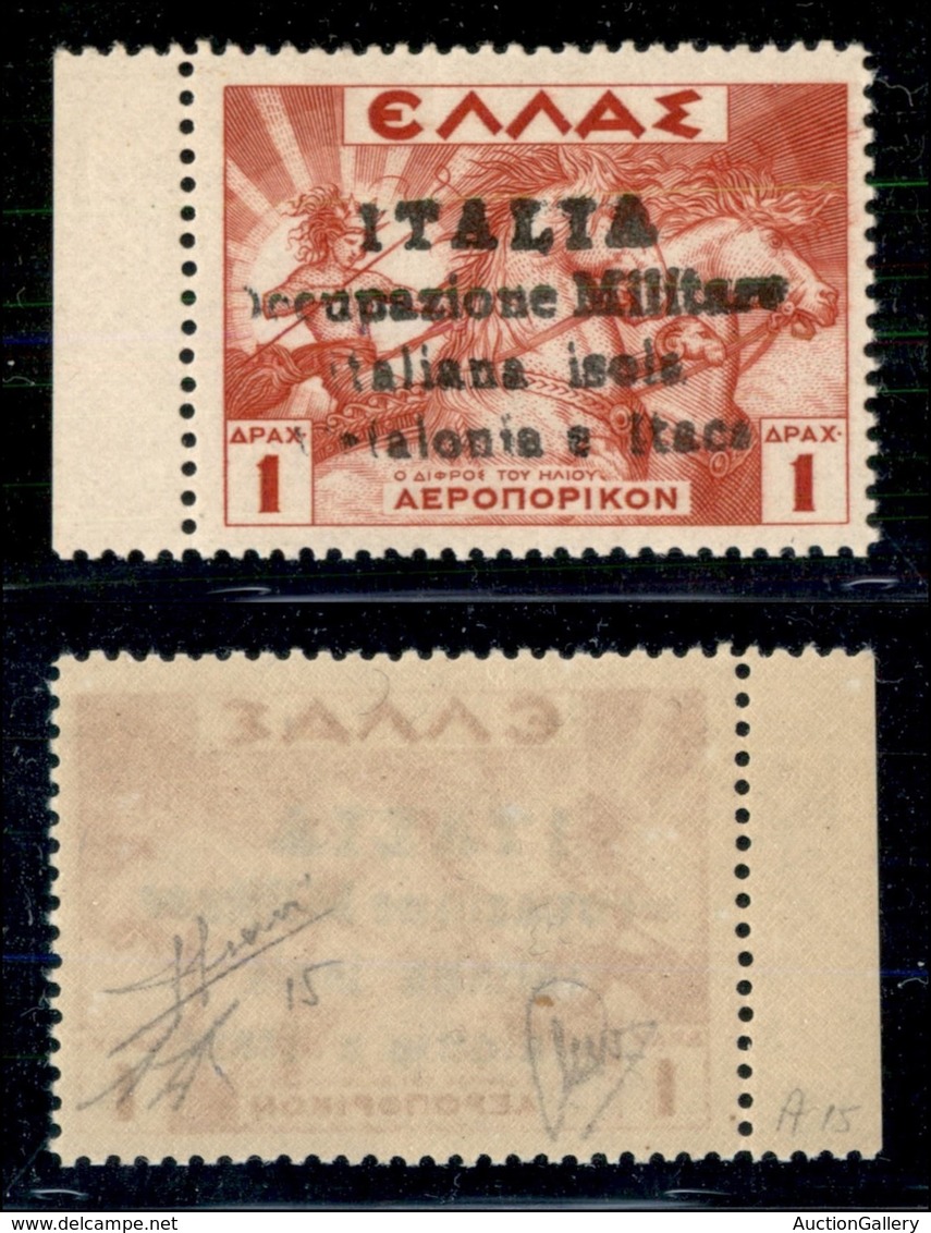 OCCUPAZIONI II GUERRA MONDIALE - CEFALONIA E ITACA - Argostoli - 1941 - 1 Dracma (13 - Aerea) Bordo Foglio Con Soprastam - Autres & Non Classés