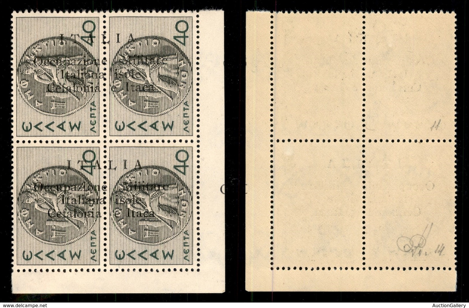 OCCUPAZIONI II GUERRA MONDIALE - CEFALONIA E ITACA - Argostoli - 1941 - 40 + 40 Lepta (14) - Coppia Angolare (pos. 11 +  - Andere & Zonder Classificatie