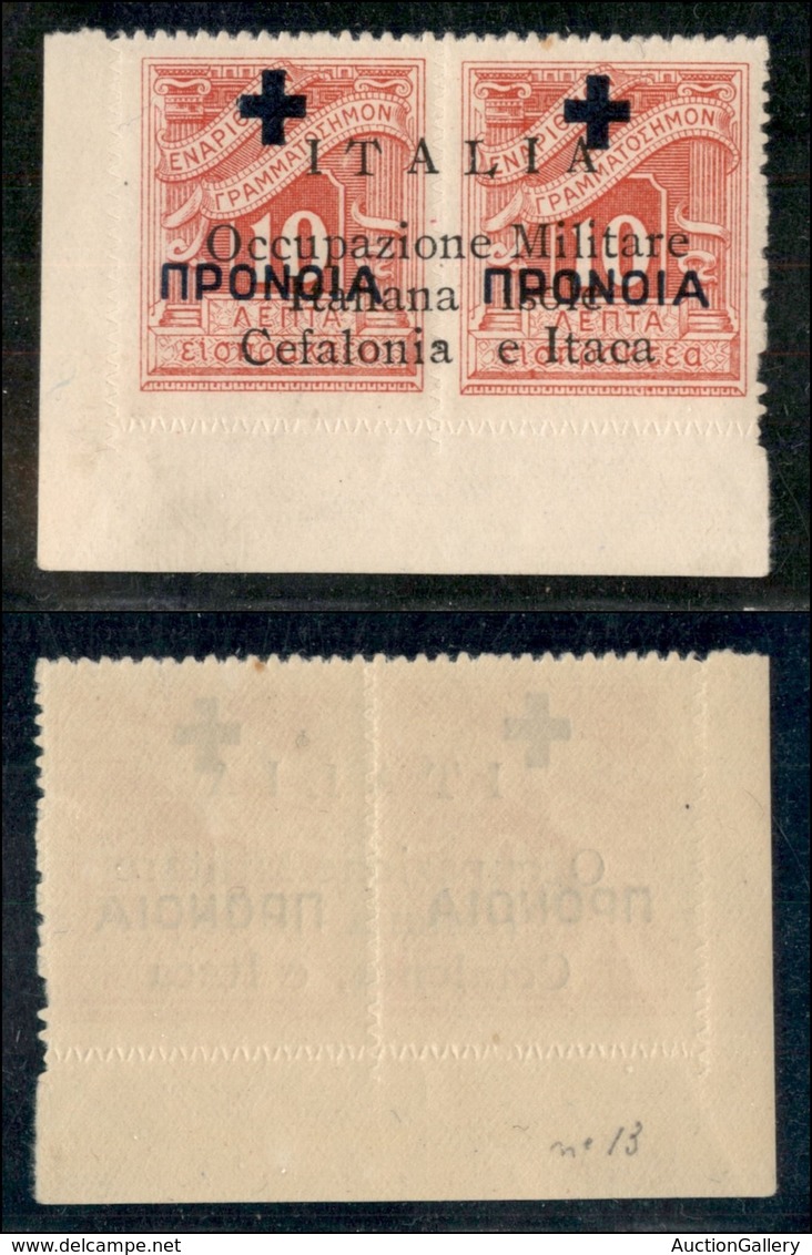 OCCUPAZIONI II GUERRA MONDIALE - CEFALONIA E ITACA - Argostoli - 1941 - 10 + 10 Lepta (28 Varietà Oe) Angolo Di Foglio ( - Andere & Zonder Classificatie