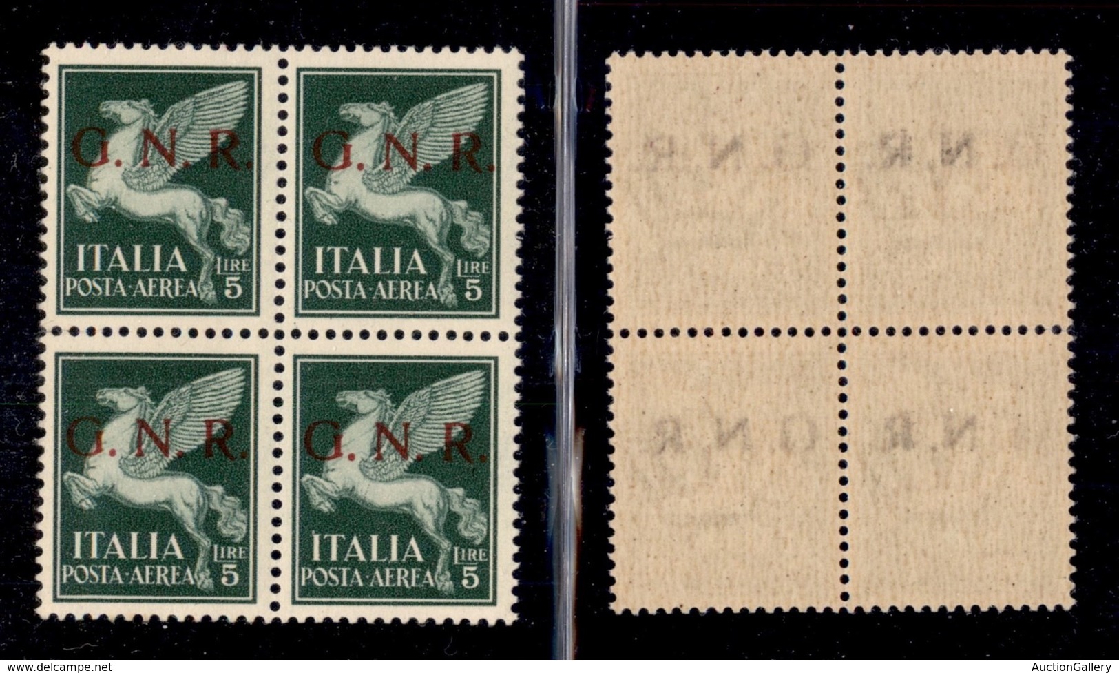 REPUBBLICA SOCIALE ITALIANA - G.N.R. BRESCIA - Posta Aerea - 1943 - 5 Lire (123/I) In Quartina - Gomma Integra - Leggero - Andere & Zonder Classificatie