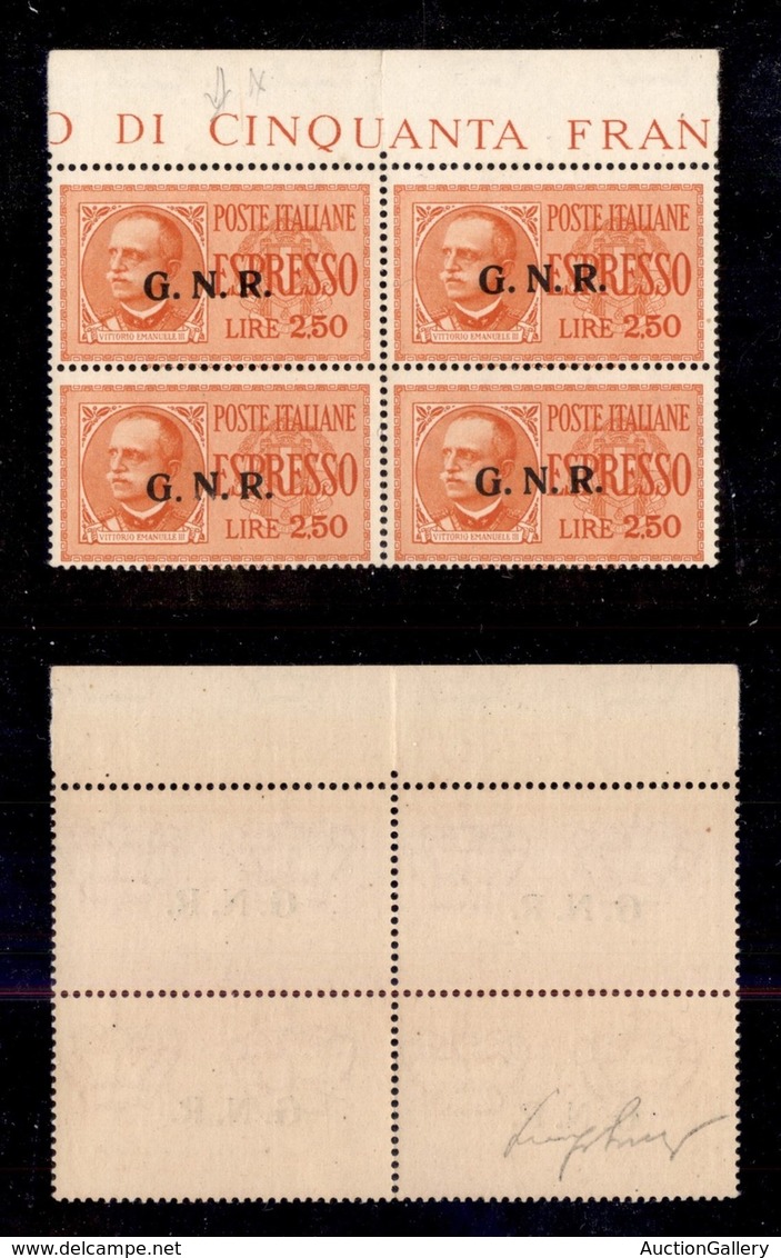 REPUBBLICA SOCIALE ITALIANA - G.N.R. BRESCIA - Espressi - 1943 - 2,50 Lire (20/IId) - Quartina Bordo Foglio (posizioni 2 - Other & Unclassified