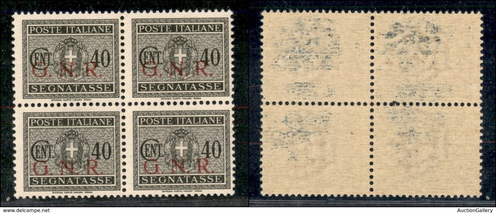 REPUBBLICA SOCIALE ITALIANA - G.N.R. BRESCIA - Segnatasse - 1943 - 40 Cent (52/I) In Quartina - Gomma Integra Con Lievi  - Andere & Zonder Classificatie