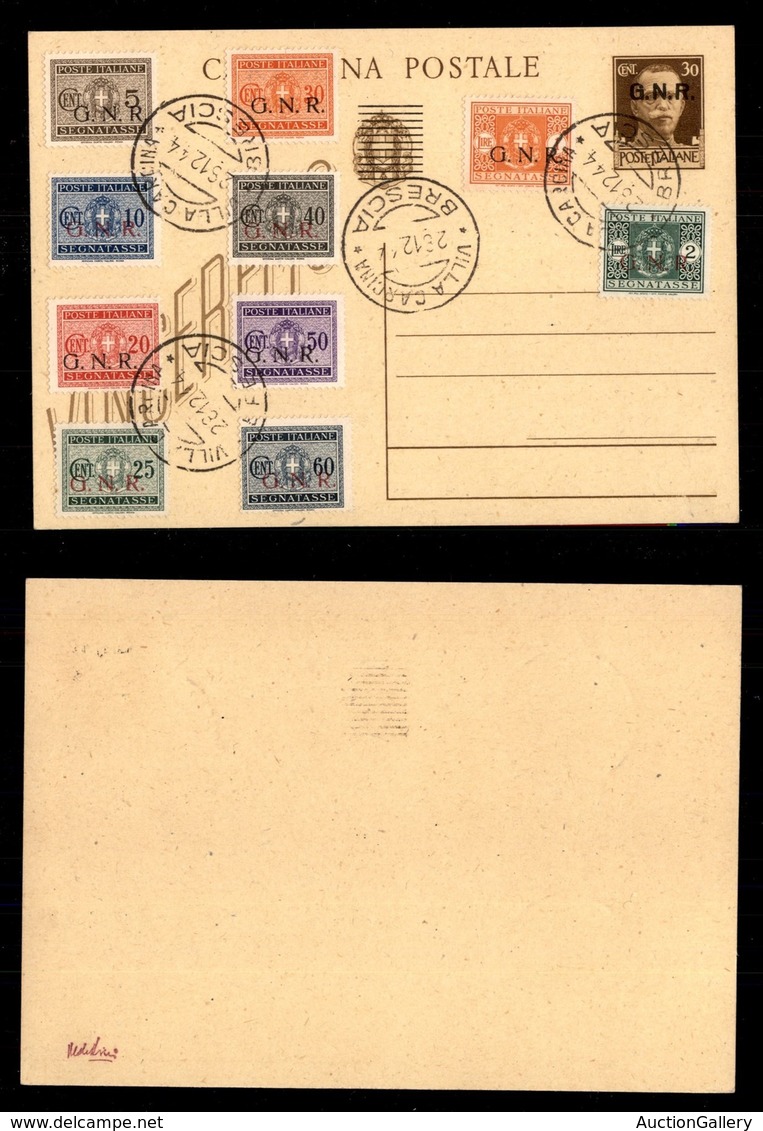 REPUBBLICA SOCIALE ITALIANA - G.N.R. BRESCIA - Segnatasse - Segnatasse - 10 Valori (da 47/I A 56/I) Usati Su Cartolina P - Andere & Zonder Classificatie