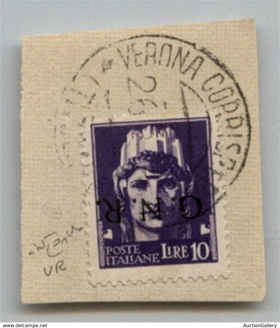 REPUBBLICA SOCIALE ITALIANA - G.N.R. VERONA - 1944 - 10 Lire (486a) Con Soprastampa Capovolta - Usato Su Frammento - Ver - Other & Unclassified