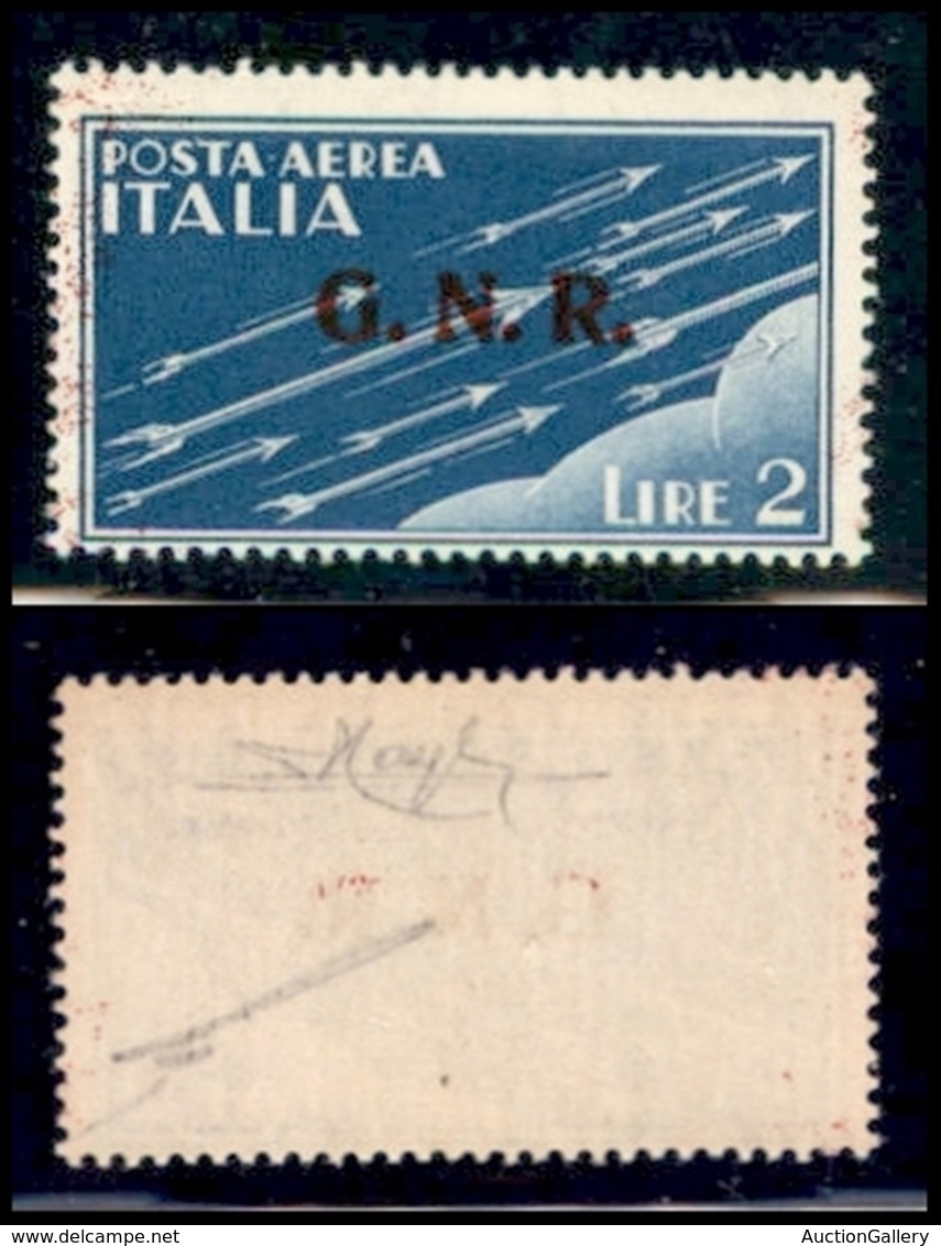 REPUBBLICA SOCIALE ITALIANA - G.N.R. VERONA - Posta Aerea - 1944 - 2 Lire (122 Aerea) - Gomma Integra - Raybaudi (300) - Autres & Non Classés