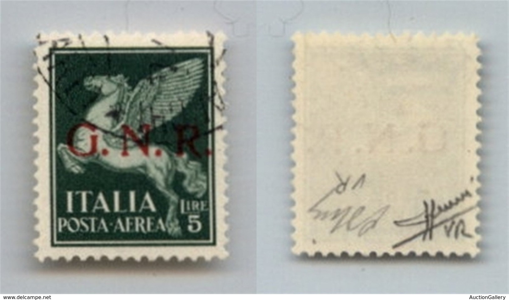 REPUBBLICA SOCIALE ITALIANA - G.N.R. VERONA - Posta Aerea - 1944 - 5 Lire (123) Usato - Sorani (700) - Autres & Non Classés