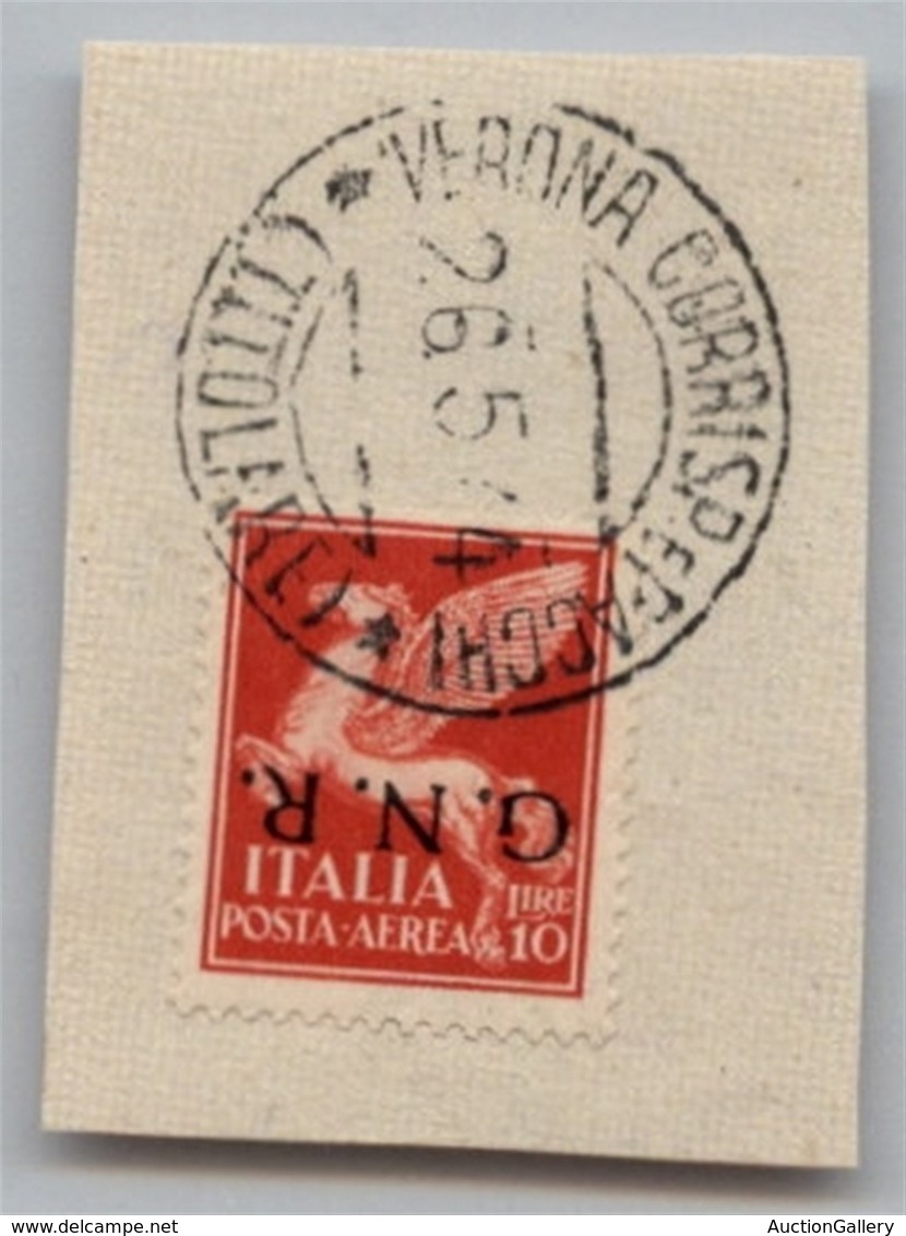 REPUBBLICA SOCIALE ITALIANA - G.N.R. VERONA - Posta Aerea - 1944 - 10 Lire (124a) Con Soprastampa Capovolta - Usato A Ve - Autres & Non Classés