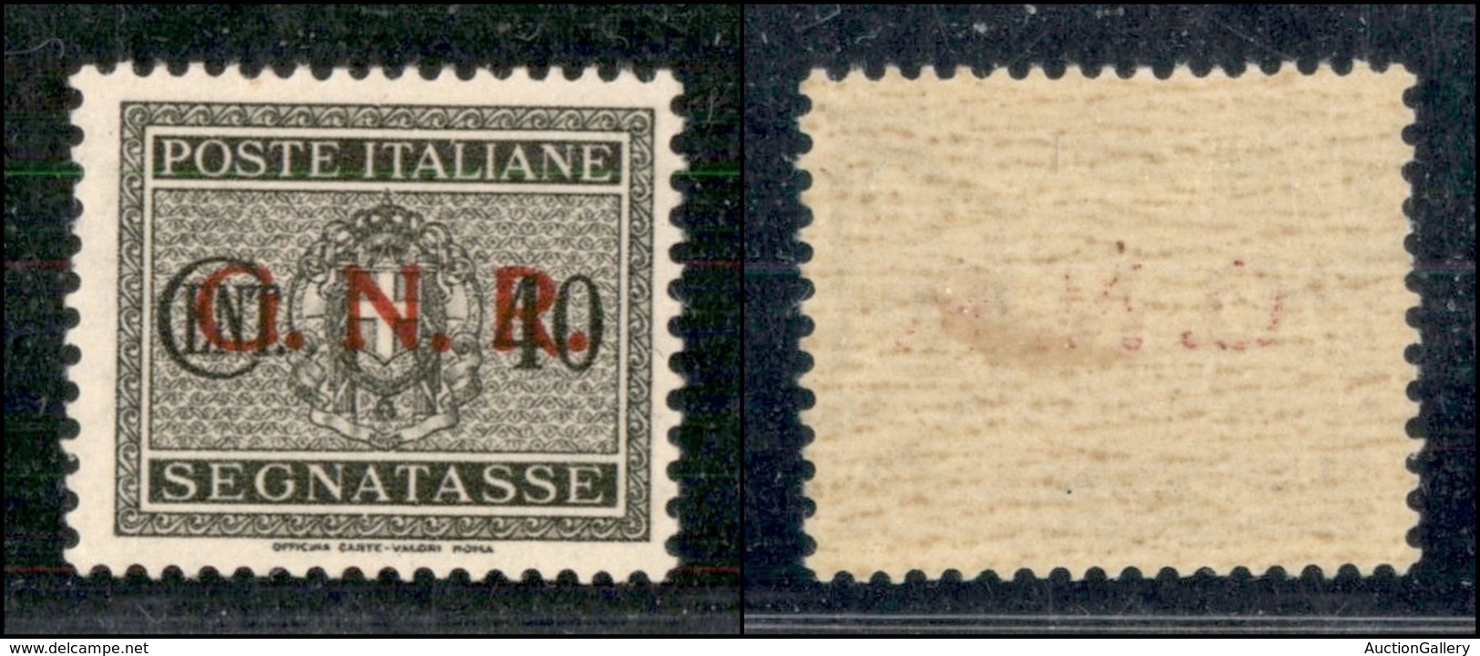 REPUBBLICA SOCIALE ITALIANA - G.N.R. VERONA - Segnatasse - 1944 - Soprastampa Rosso Bruna - 40 Cent (52 - Varietà) - Gom - Altri & Non Classificati