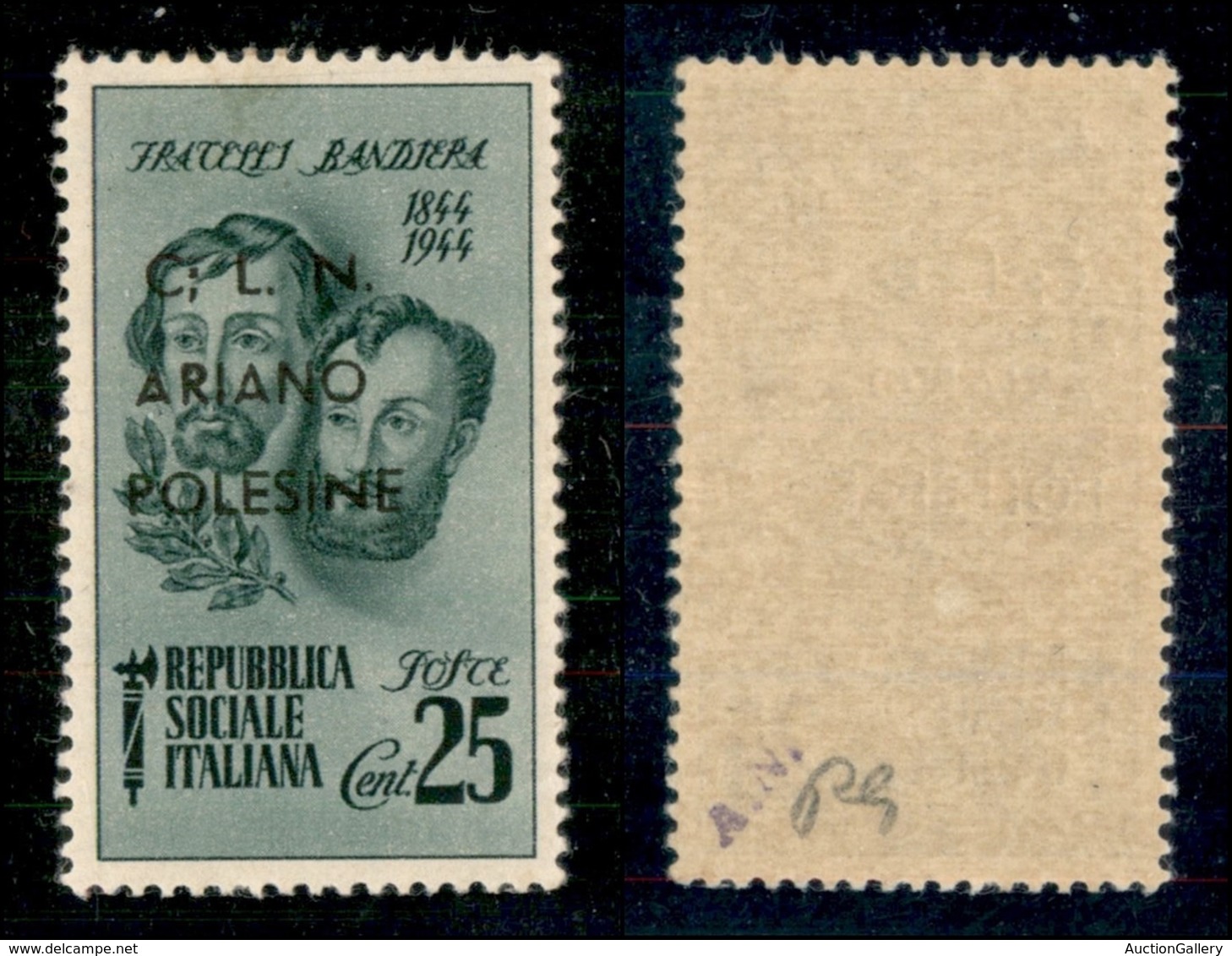 C.L.N. - ARIANO POLESINE - 1945 - 25 Cent Bandiera (Errani 44 L) Con ; Dopo C - Gomma Integra - Altri & Non Classificati