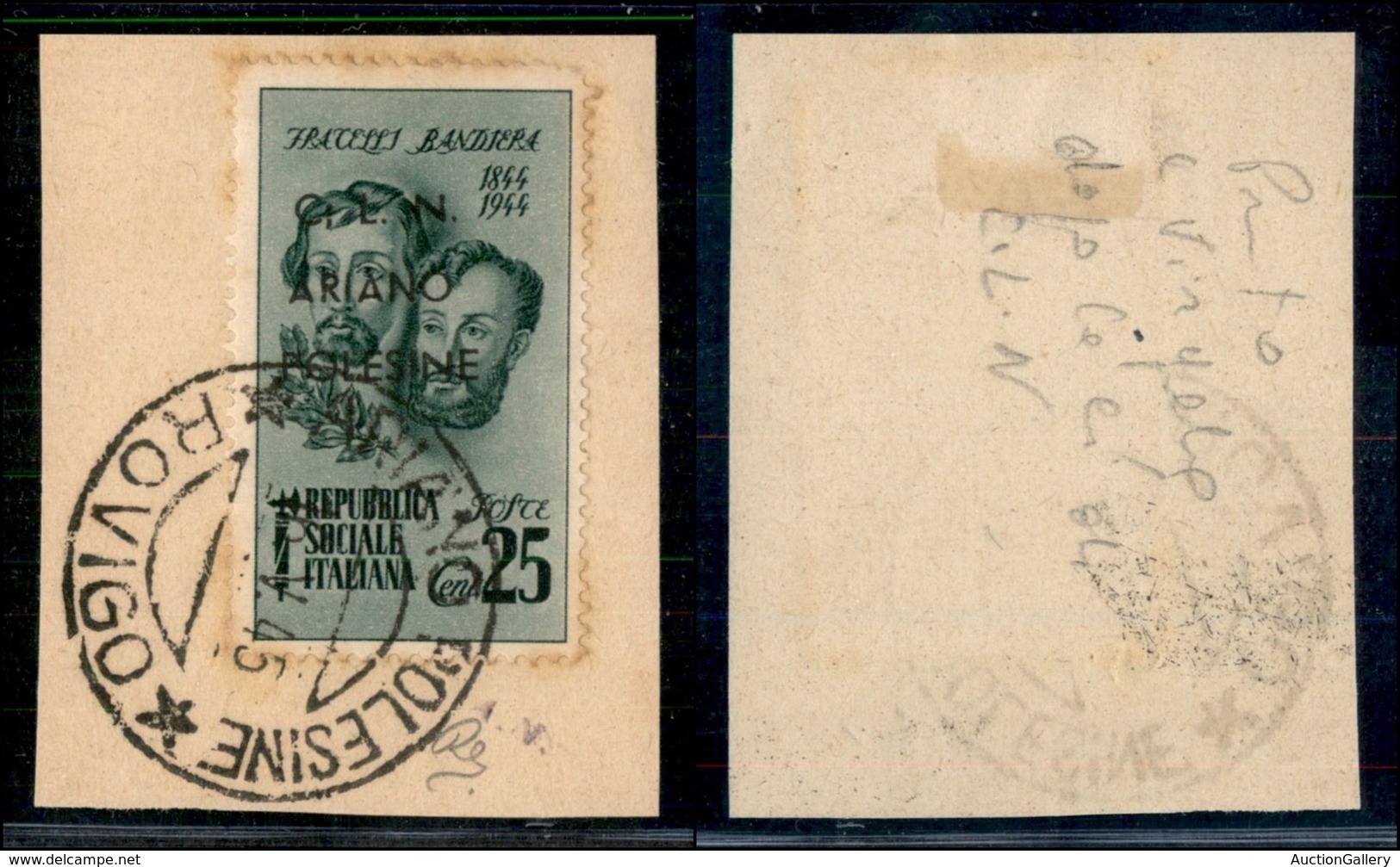C.L.N. - ARIANO POLESINE - 1945 - 25 Cent Bandiera (Errani 44 L) Con ; Dopo C - Usato Su Frammento - Andere & Zonder Classificatie