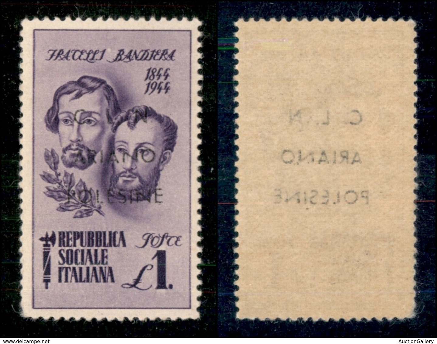 C.L.N. - ARIANO POLESINE - 1945 - 1 Lira Bandiera (Errani 45aa Varietà) Con Decalco - Soprastampa Evanescente + N Senza  - Autres & Non Classés