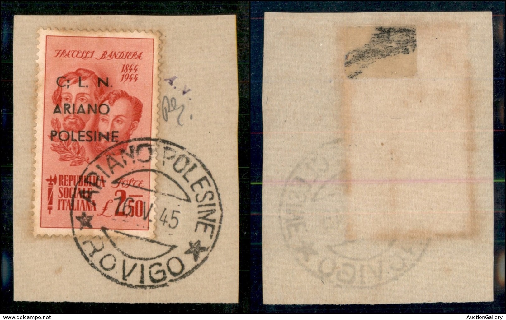 C.L.N. - ARIANO POLESINE - 1945 - 2,50 Lire Bandiera (Errani 46 L) Con ; Dopo C - Usato Su Frammento - Andere & Zonder Classificatie