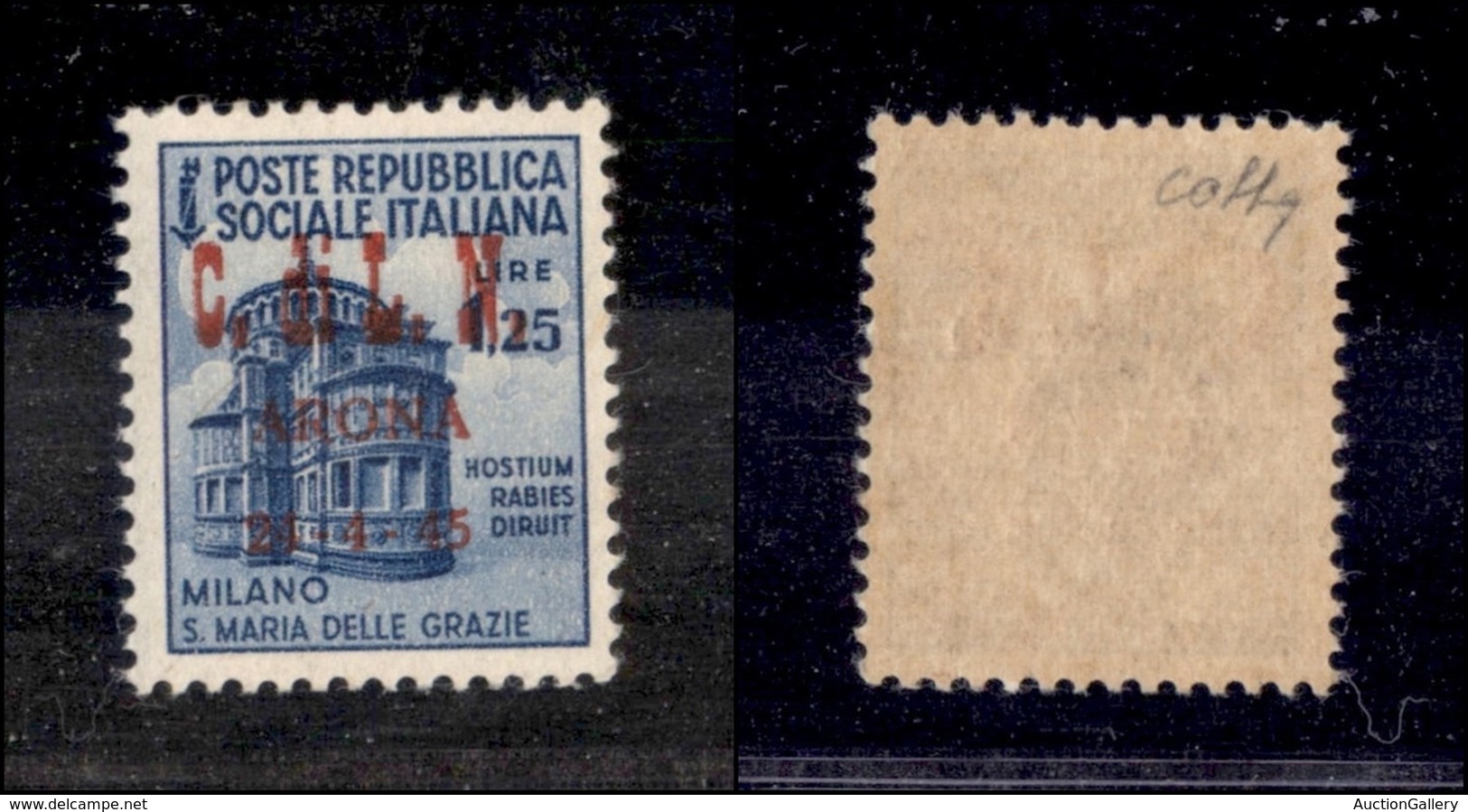 C.L.N. - ARONA - 1945 - 1,25 Lire (22 - Soprastampa Carminio) - Gomma Integra - Cert. Colla (5.000) - Altri & Non Classificati