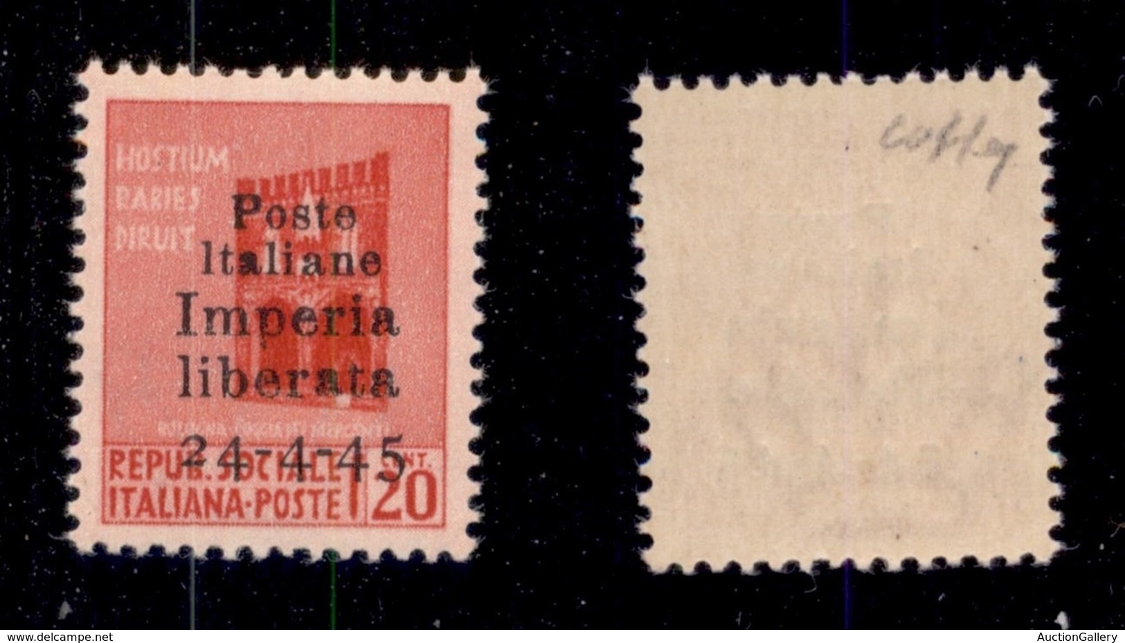 C.L.N. - IMPERIA - 1945 - Non Emesso - 20 Cent (22) - Soprastampa In Basso - Gomma Integra - Cert. Colla (1.750) - Altri & Non Classificati