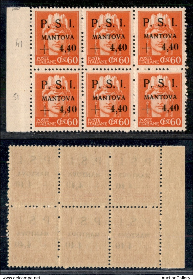 C.L.N. - MANTOVA - 1945 - 60 Cent + 4,40 Lire (5) - Blocco Di 6 (pos. 41/53) Con Due Varietà 5yb + 5yda - Gomma Integra  - Other & Unclassified