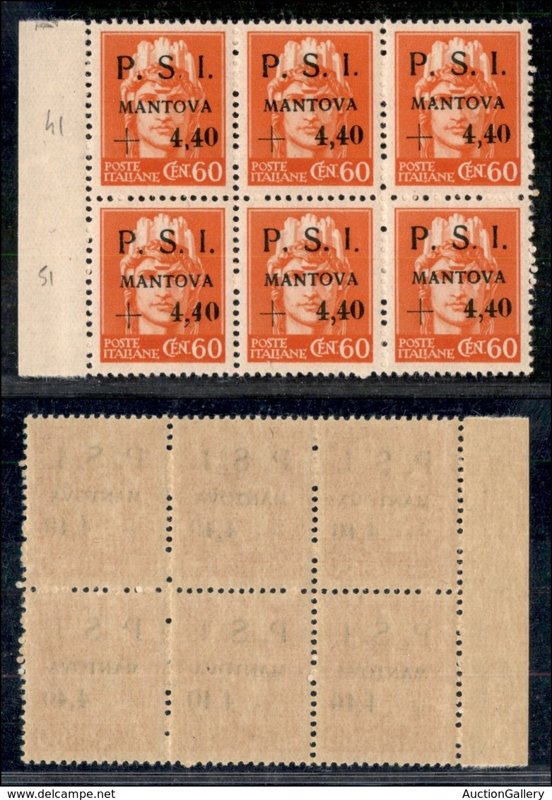 C.L.N. - MANTOVA - 1945 - 60 Cent + 4,40 Lire (5) - Blocco Di 6 (pos. 41/53) Con Due Varietà 5yb + 5yda - Gomma Integra  - Altri & Non Classificati