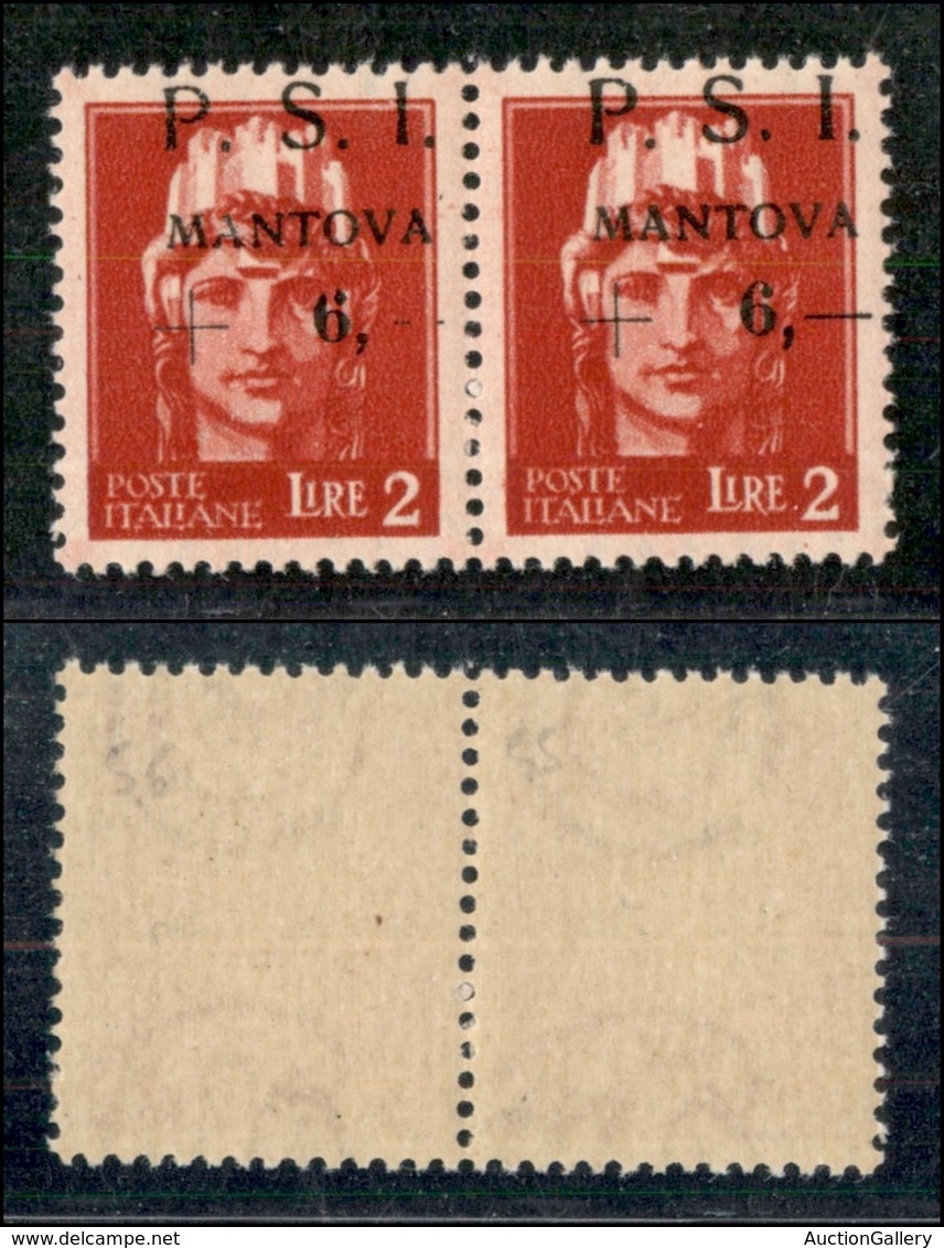 C.L.N. - MANTOVA - 1945 - 2 Lire + 6 (8e + 8eo) - Coppia Orizzontale Con Soprastampe In Alto (oblique) - Barretta Dopo 6 - Altri & Non Classificati