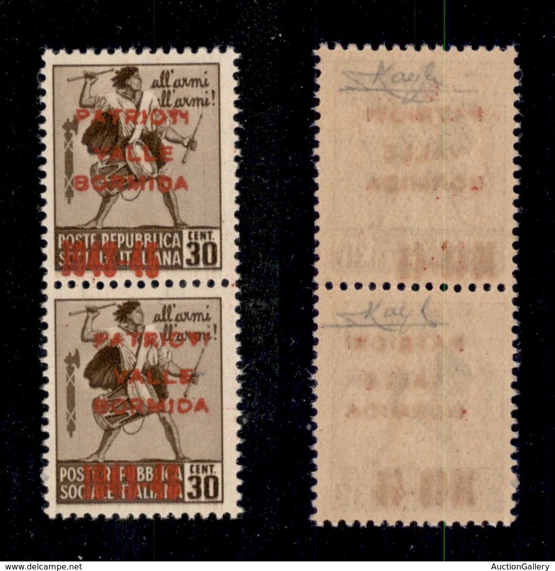 C.L.N. - VALLE BORMIDA - 1945 - 30 Cent (4A) - Coppia Verticale Con Soprastampe Disallineate (a Sinistra Nel Pezzo Super - Andere & Zonder Classificatie