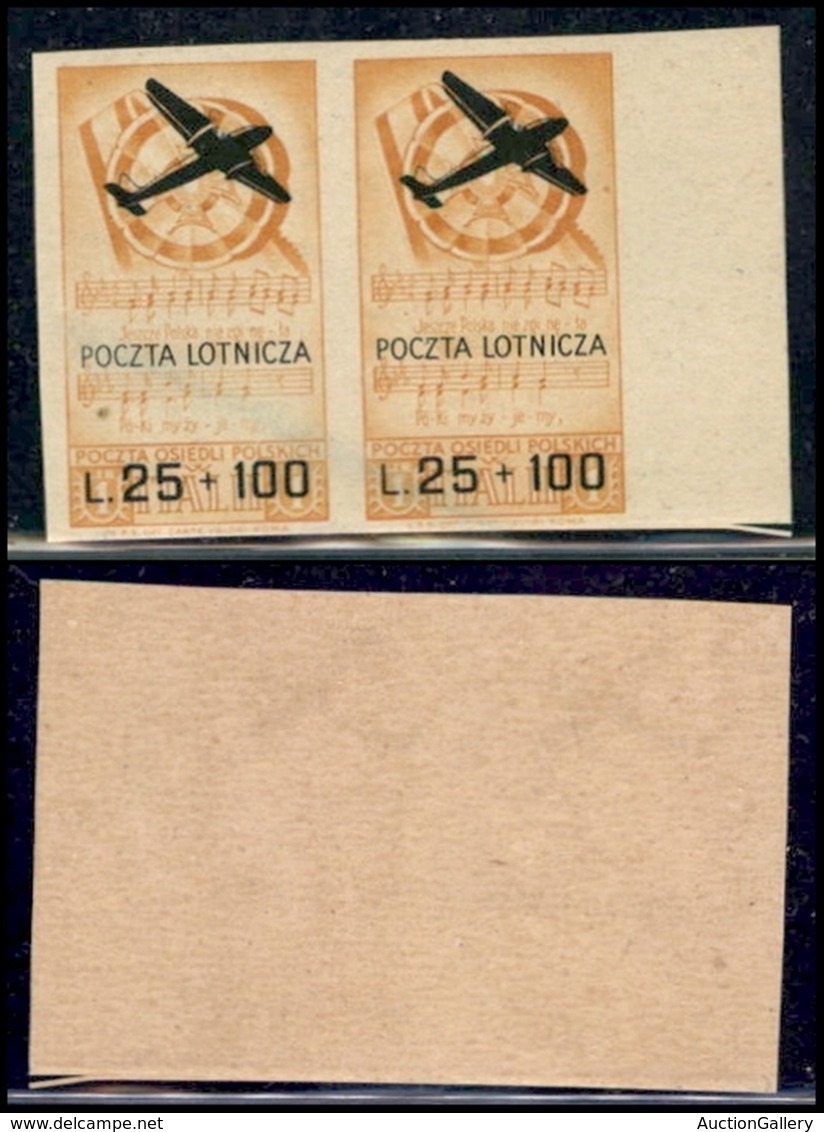 CORPO POLACCO - 1946 - Coppia Del 25 Lire + 100 (3a - Aerea) Non Dentellata - Bordo Foglio - Gomma Integra (600+) - Autres & Non Classés
