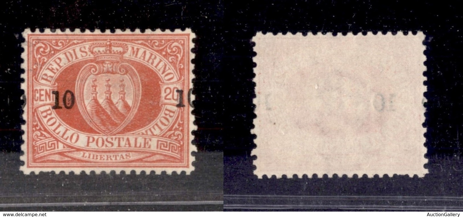 SAN MARINO - 1892 - 10 Cent Su 20 (11) - Soprastampa Spostata (0 A Cavallo) - Gomma Integra - Ottimamente Centrato - Cer - Andere & Zonder Classificatie