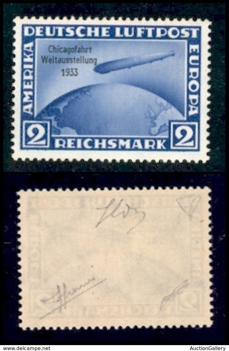 GERMANIA - 1933 - 2 Marchi Zeppelin Chicagofahrt (497) - Gomma Integra - Sorani (300) - Autres & Non Classés