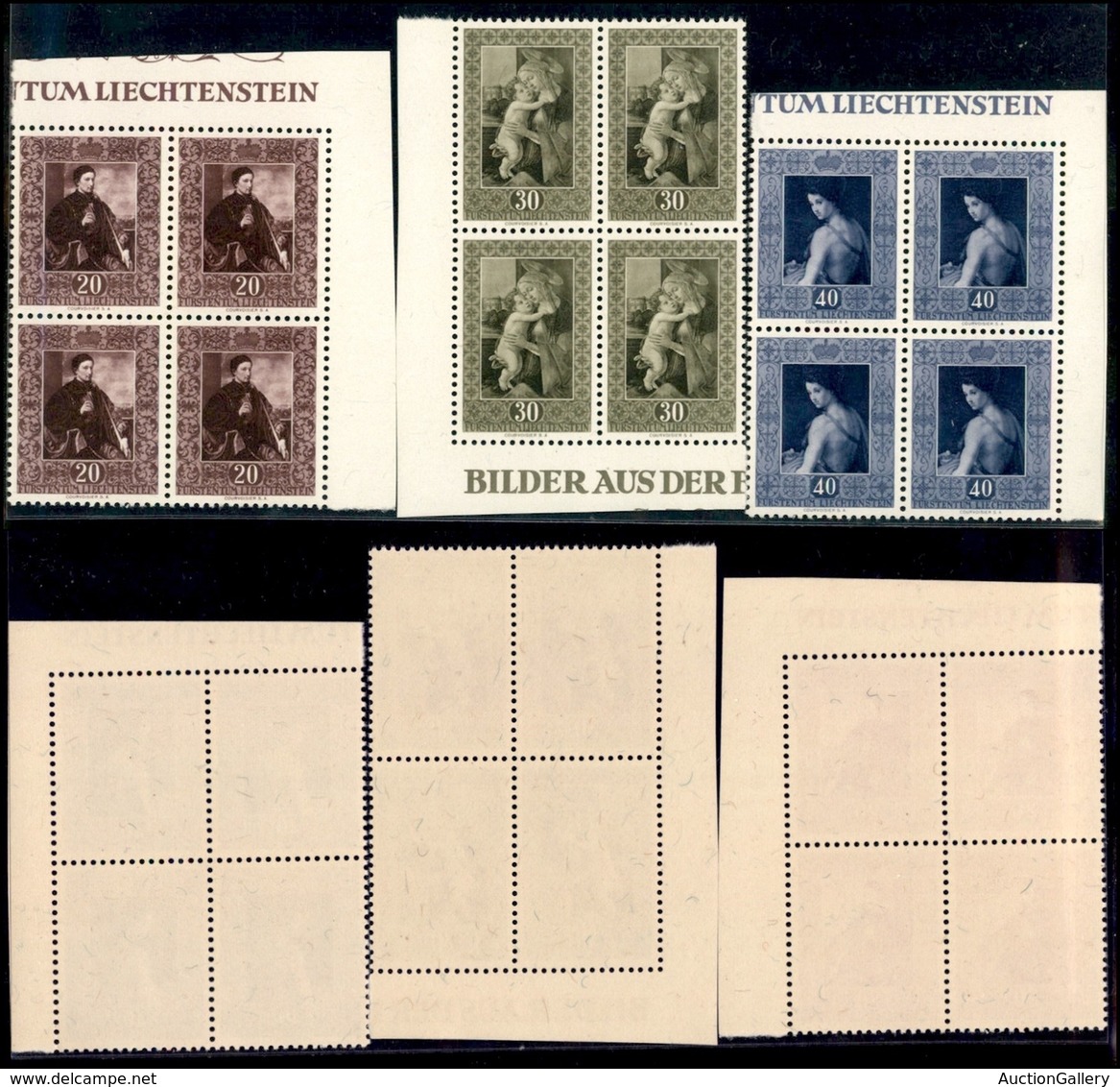 LIECHTENSTEIN - 1952 - Quadri (306/308) - Serie Completa In Quartine - Gomma Integra - Andere & Zonder Classificatie