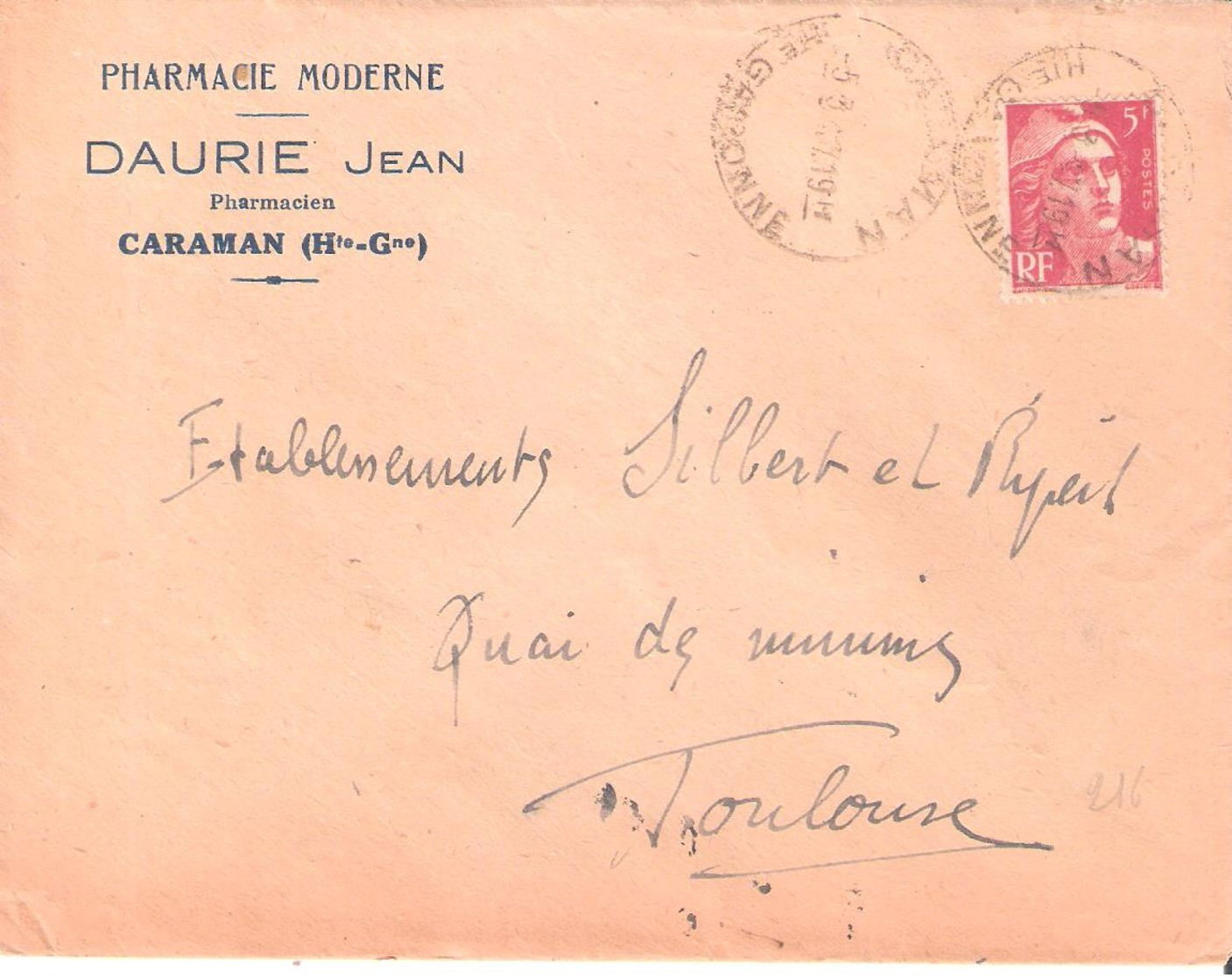 HAUTE GARONNE :- CARAMAN Dateur Type A5 - 1921-1960: Periodo Moderno