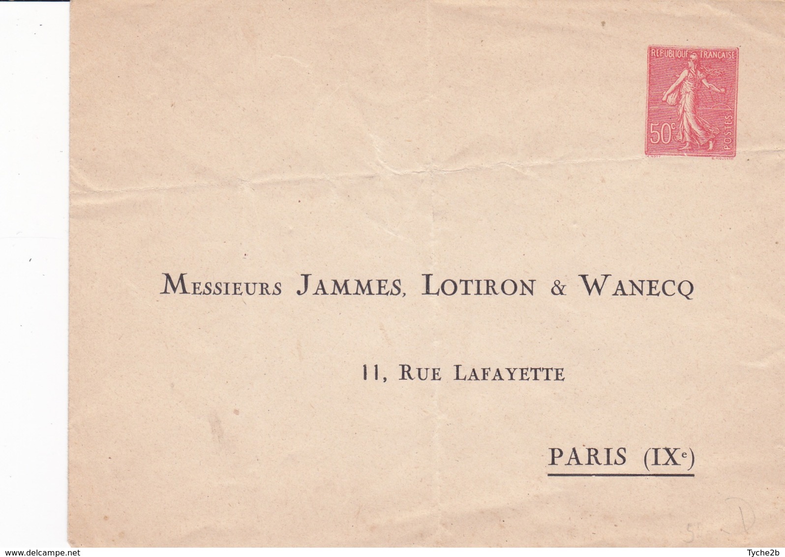 Enveloppe Semeuse Lignée 50 C Rouge D6  Neuve Repiquage Jammes Lotiron Wanecq - Buste Ristampe (ante 1955)