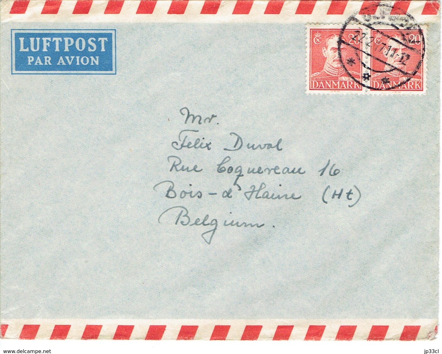 Letter From Ulfborg To Belgium With Pair Of Stamps N° 284 (22/2/1947) + Seal Of Ulborg Radio Service On The Back - Storia Postale