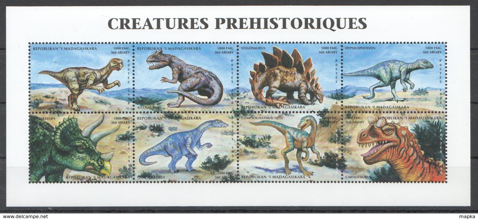 W959 MADAGASIKARA FAUNA REPTILES DINOSAURS CREATURES PREHISTORIQUES 1KB MNH - Vor- U. Frühgeschichte