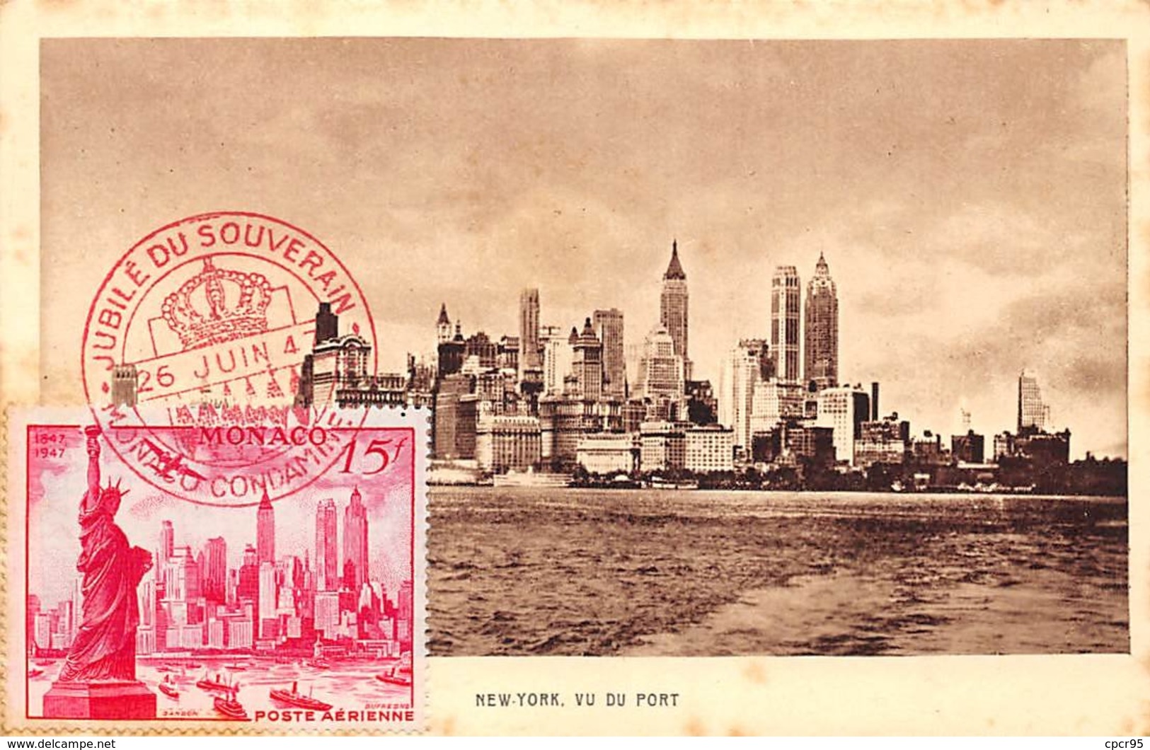 1947 . Carte Maximum . N°105567 .monaco. New York Vu Du Port .jubile Du Souverain.cachet Monaco Condamine . - Cartes-Maximum (CM)