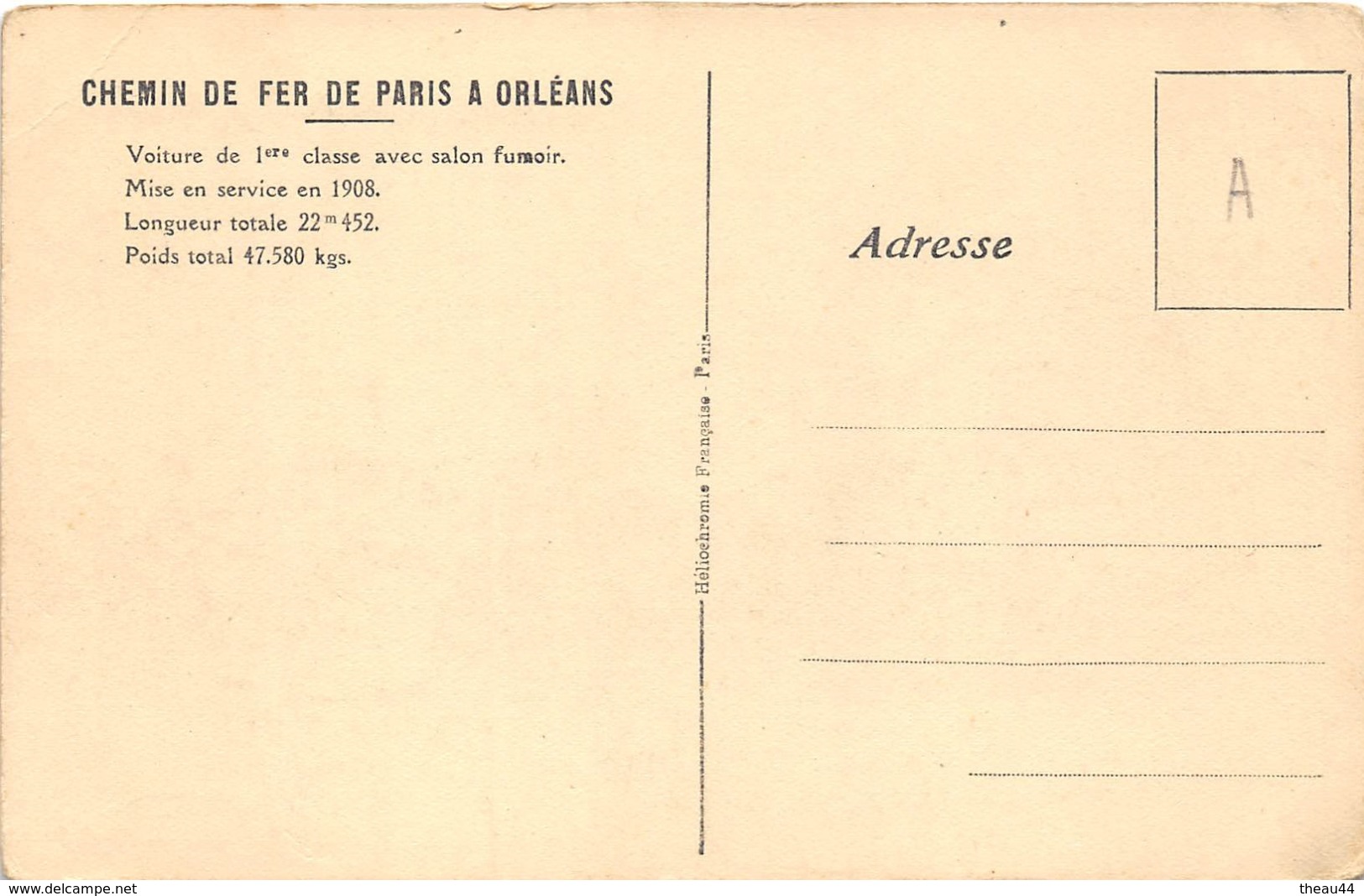 ¤¤   -  Chemin De Fer De Paris-Orléans  -  Voiture De 1ere Classe Avec Salon Fumoir Mise En Service En 1908 - Materiale
