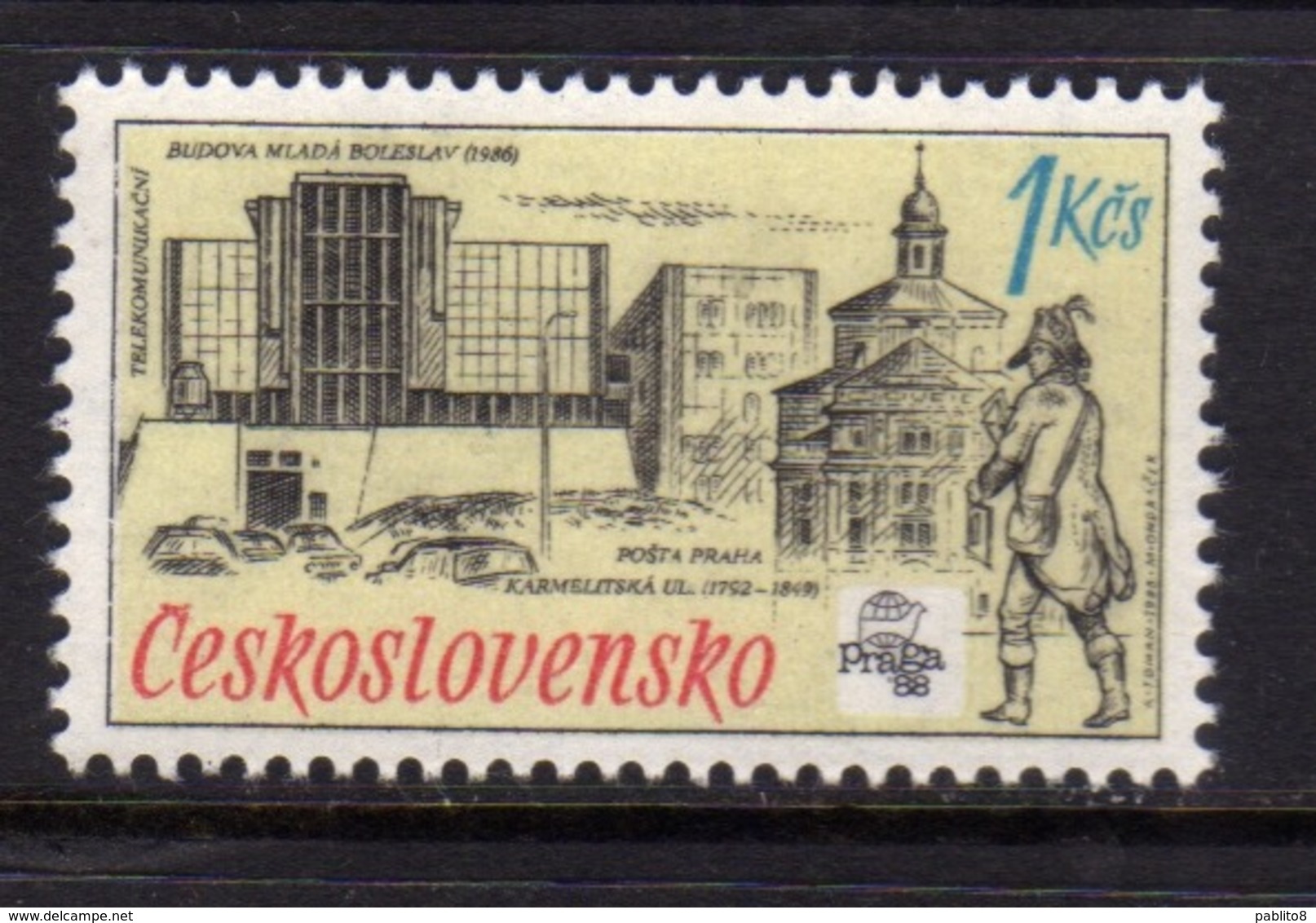 CZECHOSLOVAKIA CESKOSLOVENSKO CECOSLOVACCHIA 1988 INTERNATIONAL PHILATELIC EXHIBITION PRAGA 88 TELECOMMUNICATIOS 1k MNH - Ungebraucht