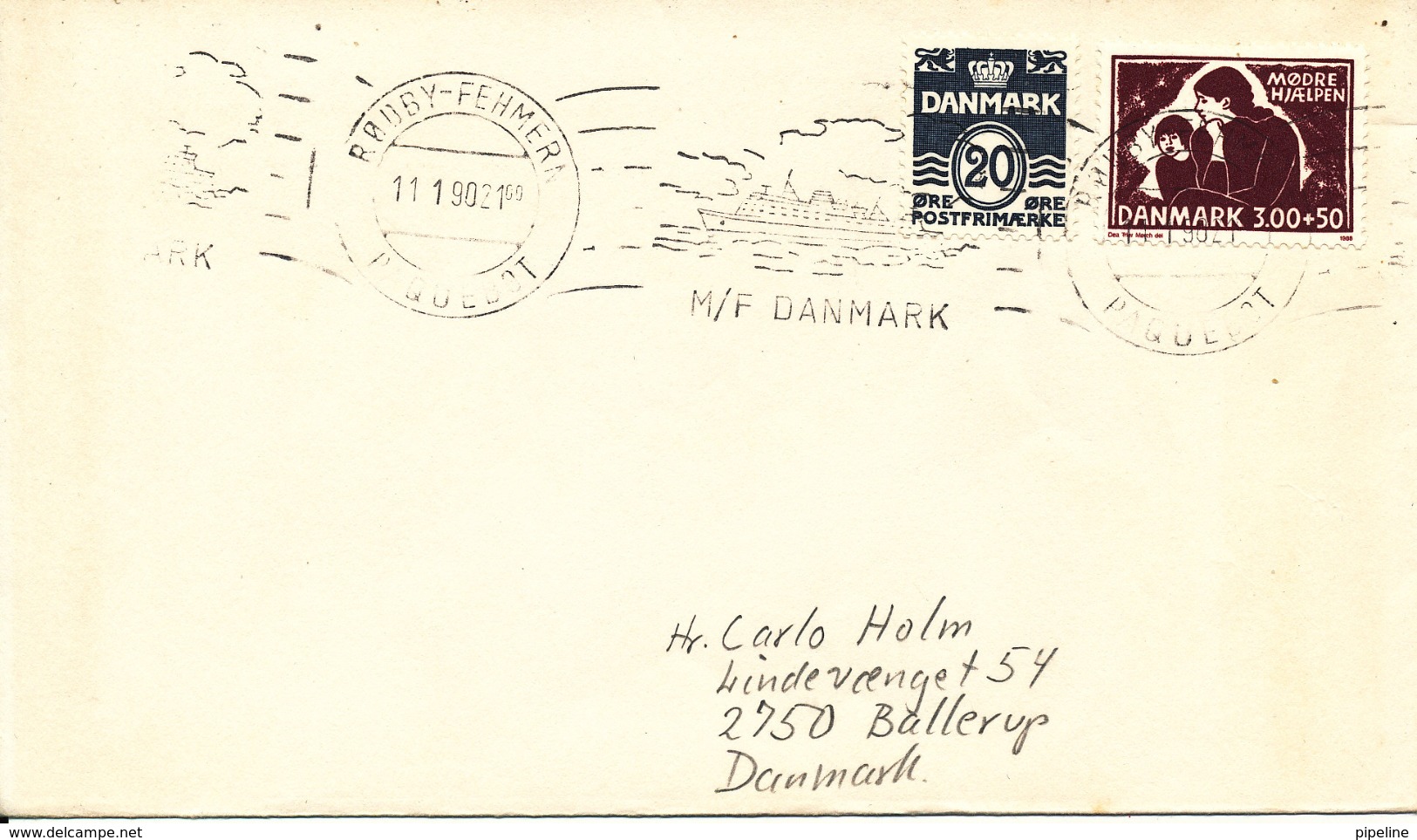 Denmark Ship Cover Rödby - Fehmern 11-1-1990 M/F Danmark - Storia Postale