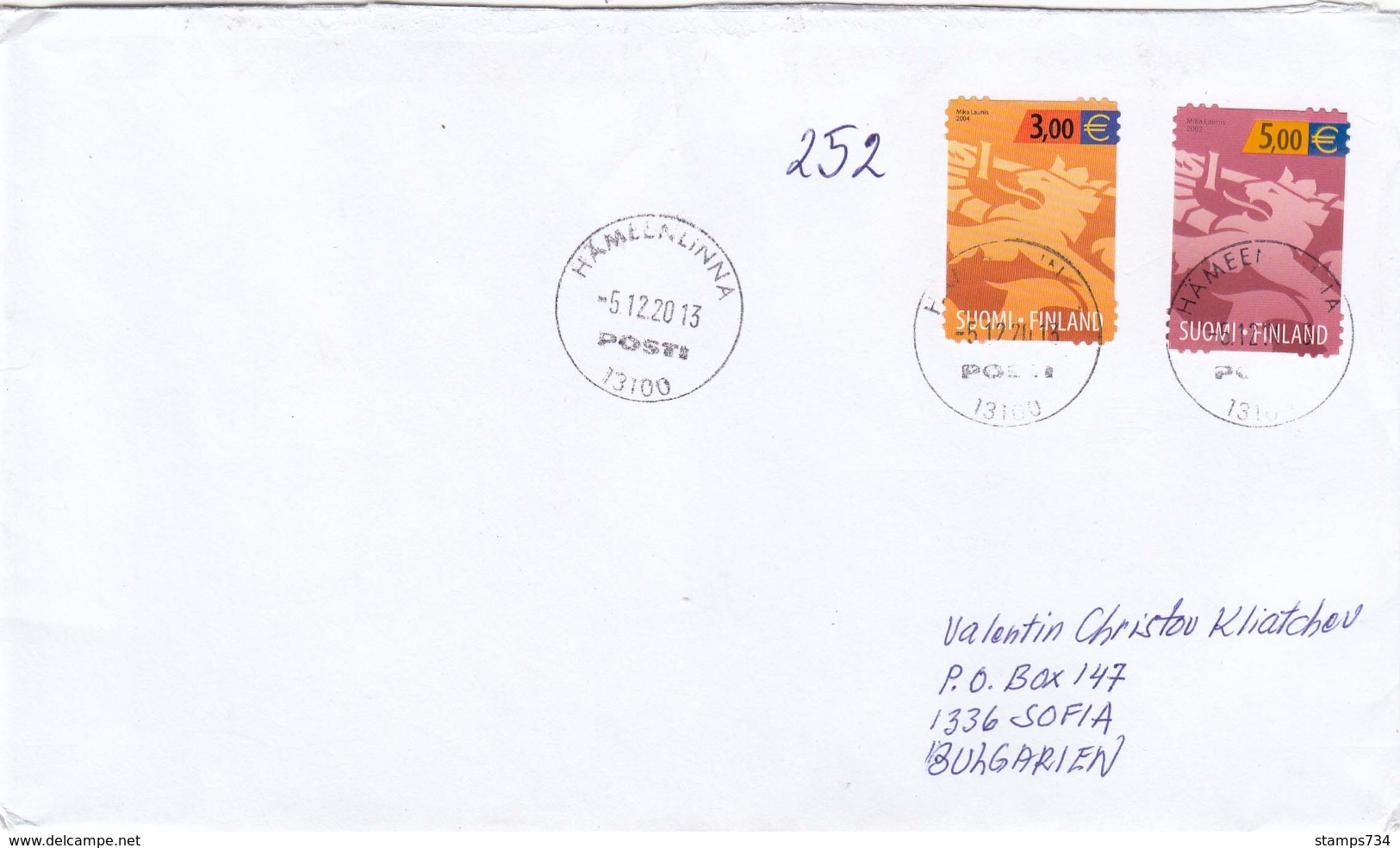 Finland - 043/2013 Letter Registred From Hameenlinna To Sofia(Bulgaria) - Lettres & Documents