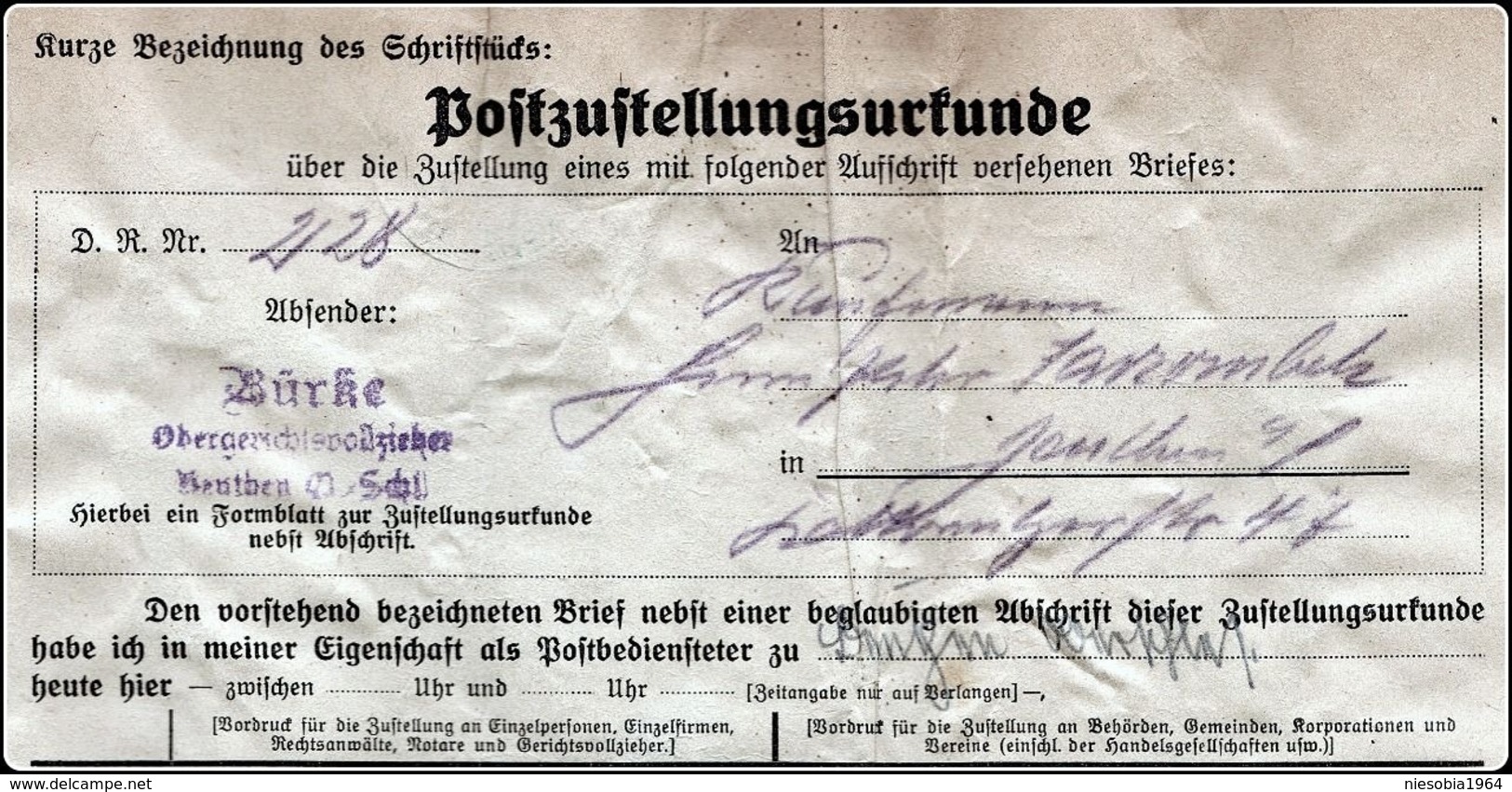 WW2 Obergerichtvollzieher Bürke - Beuthen Court documents - Bürke - Main Court Bailiff case Jarzombek vs Jarzombek 1941