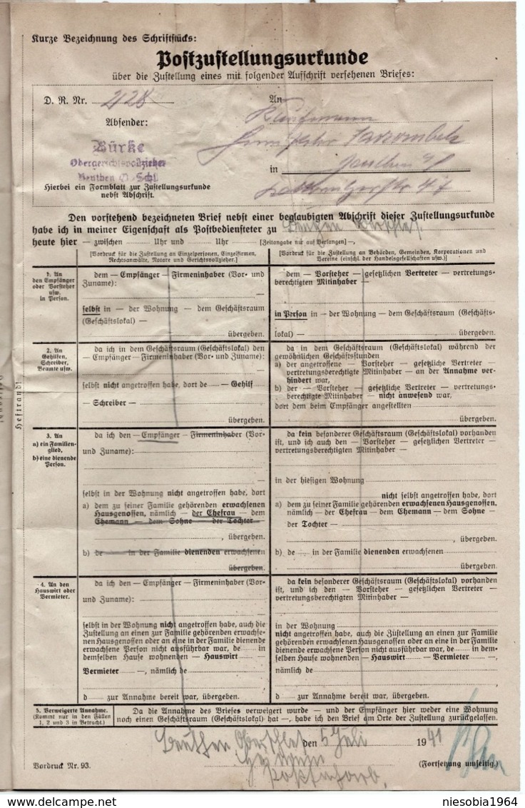 WW2 Obergerichtvollzieher Bürke - Beuthen Court documents - Bürke - Main Court Bailiff case Jarzombek vs Jarzombek 1941